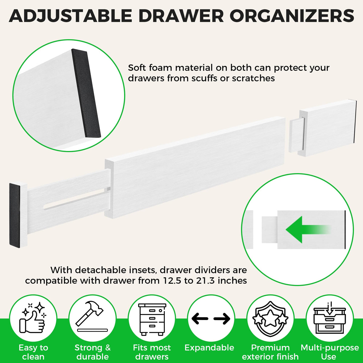 4 Pack Bamboo Drawer Dividers Organizer with Inserts 2.6'' High (4 Count)