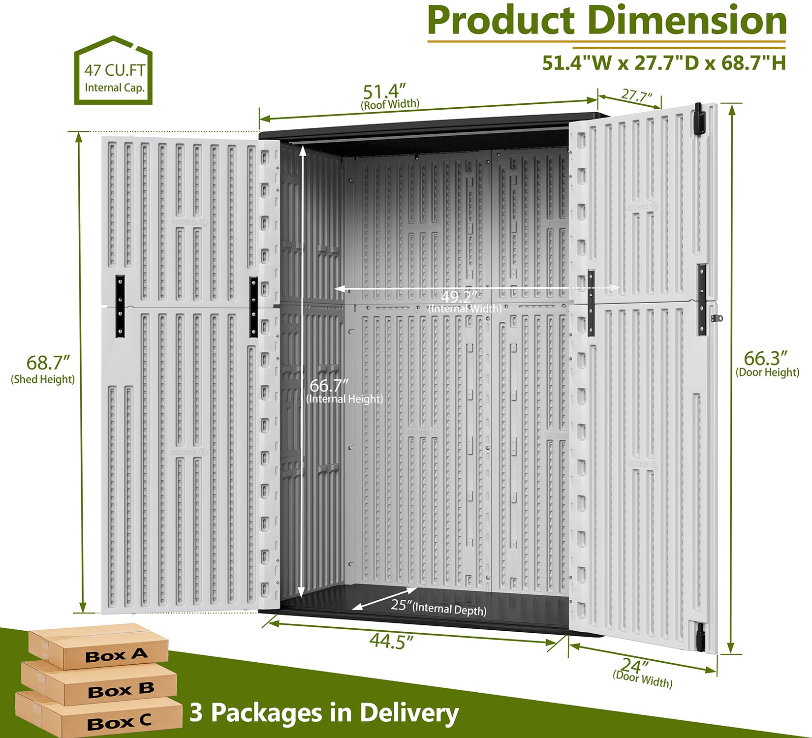 57 Cu.ft Outdoor Storage Cabinet with One Tool Kit