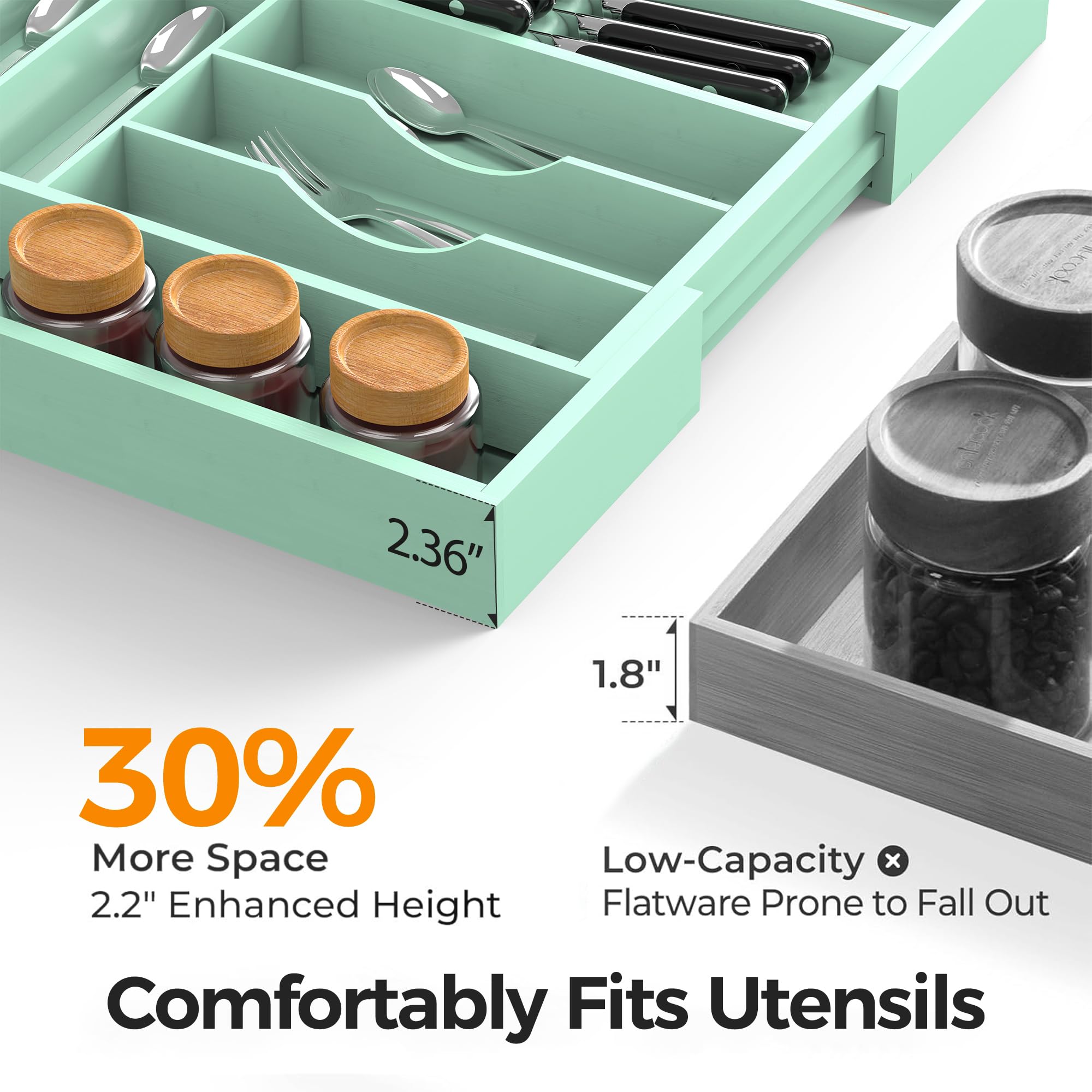 Bamboo Silverware Drawer Organizer