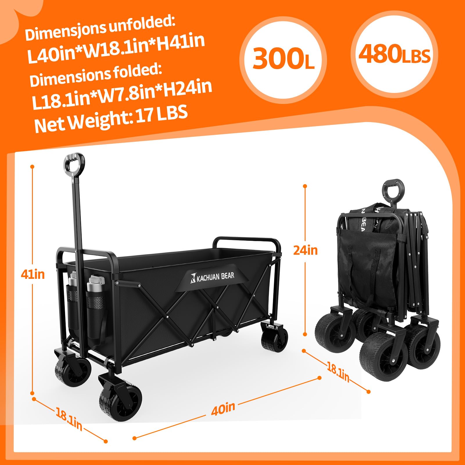 300L Wagons Carts Foldable Collapsible with Big All