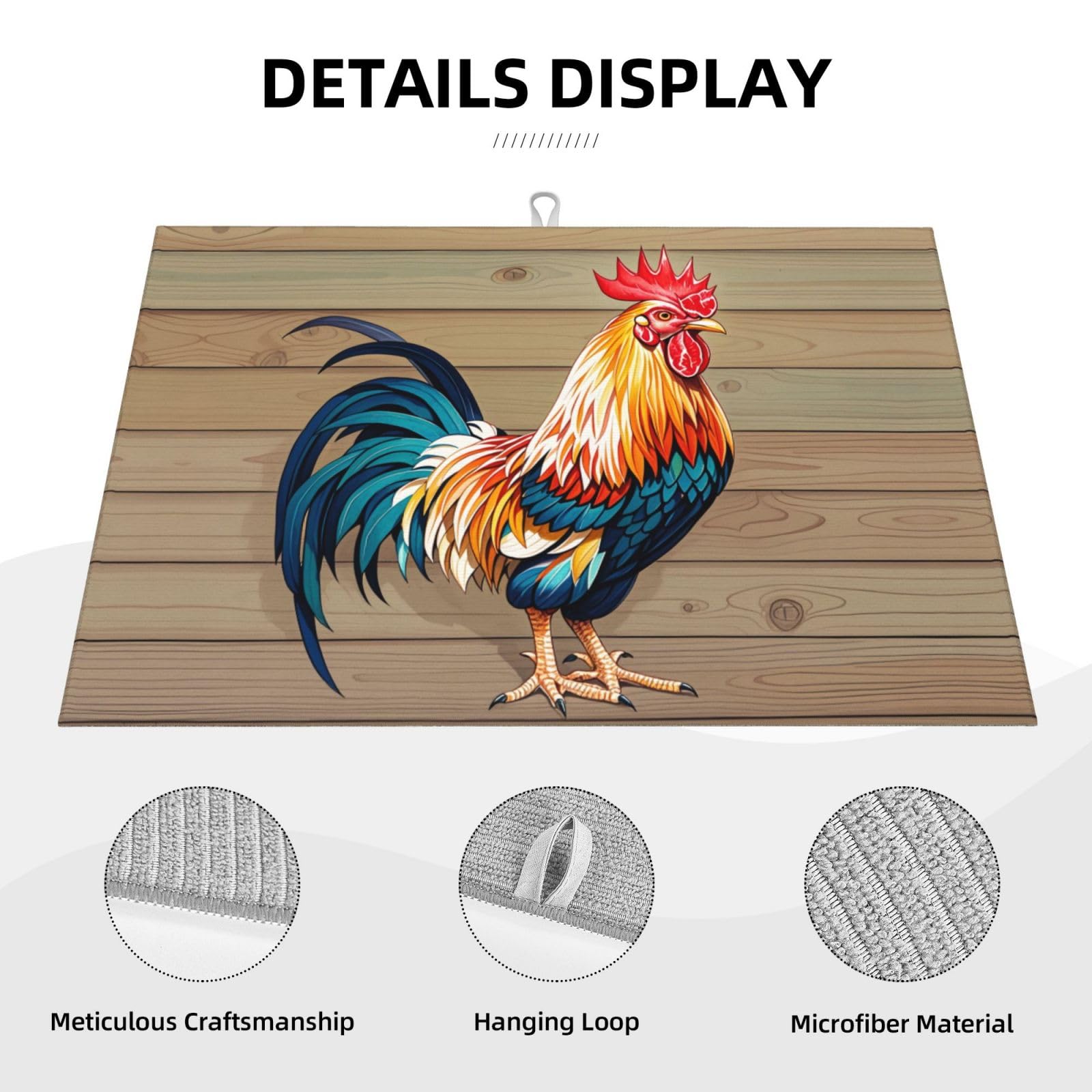 Rooster Dish Drying Mat Highly Absorbent Double