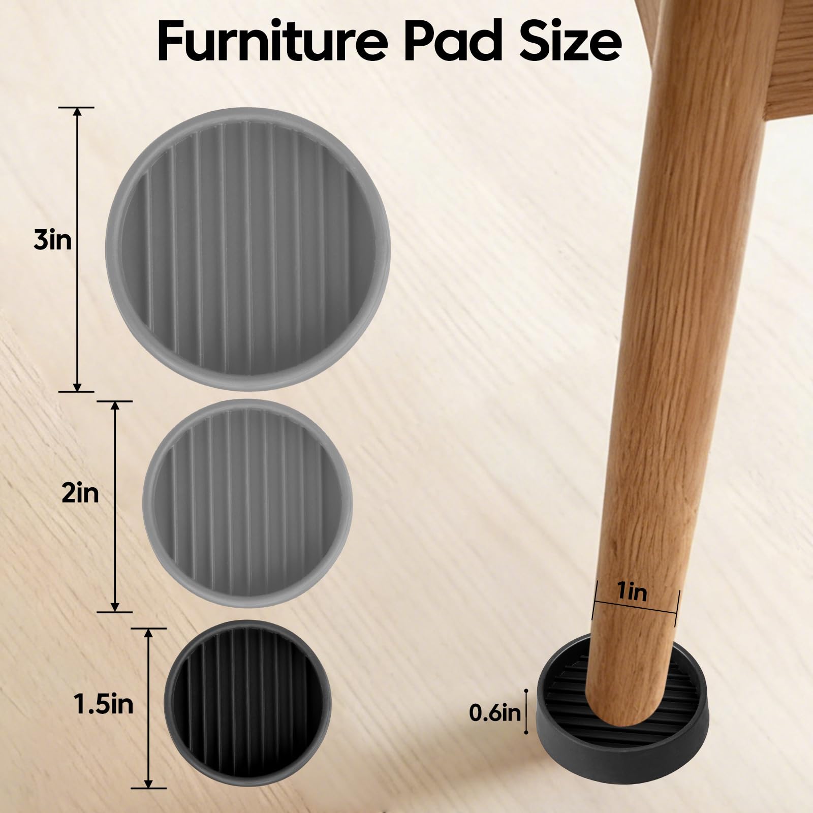 1.5" x 1.5" Rubber Furniture Pads Non Slips (8 Count)