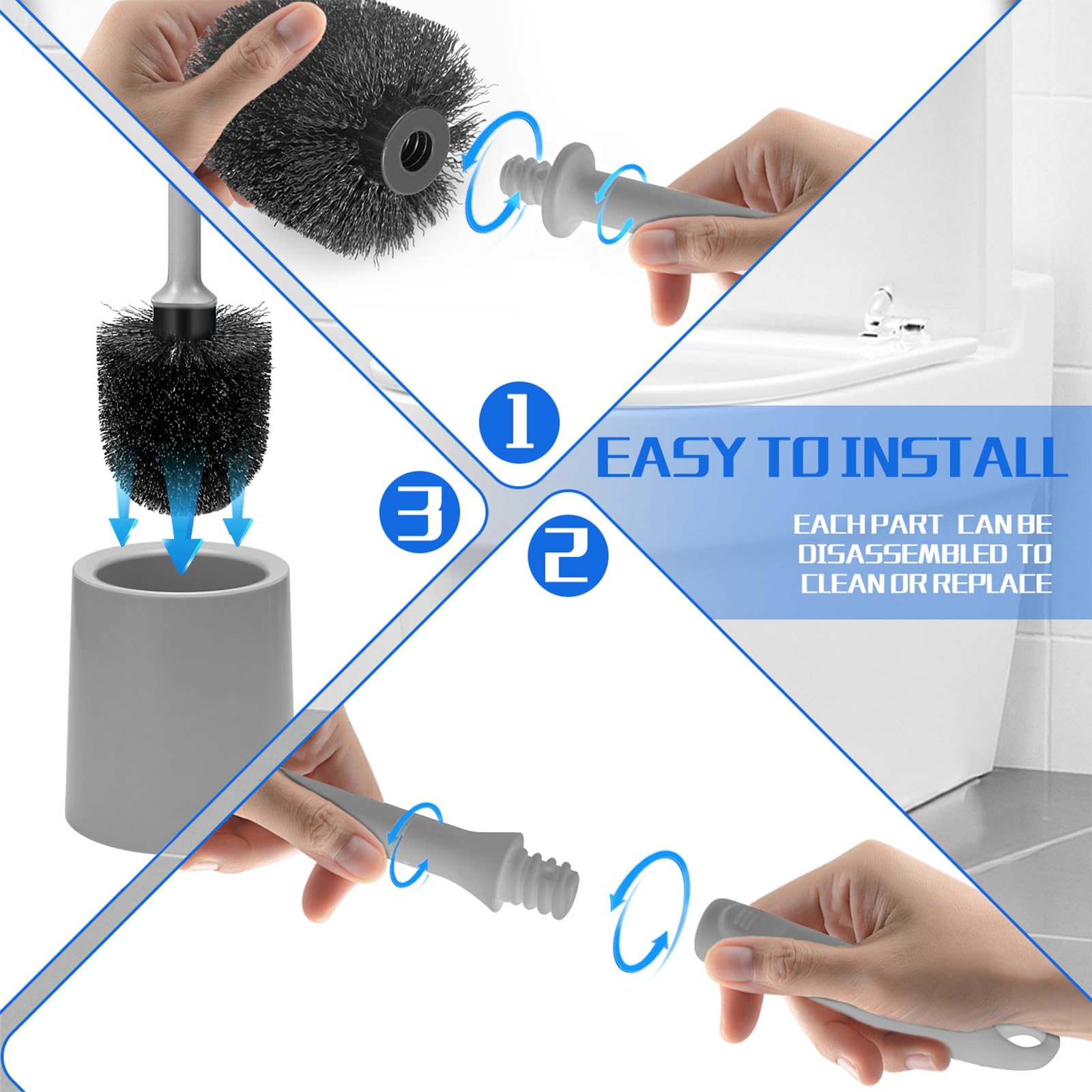 Toilet Brush and Holder 2 Pack with Long Handle