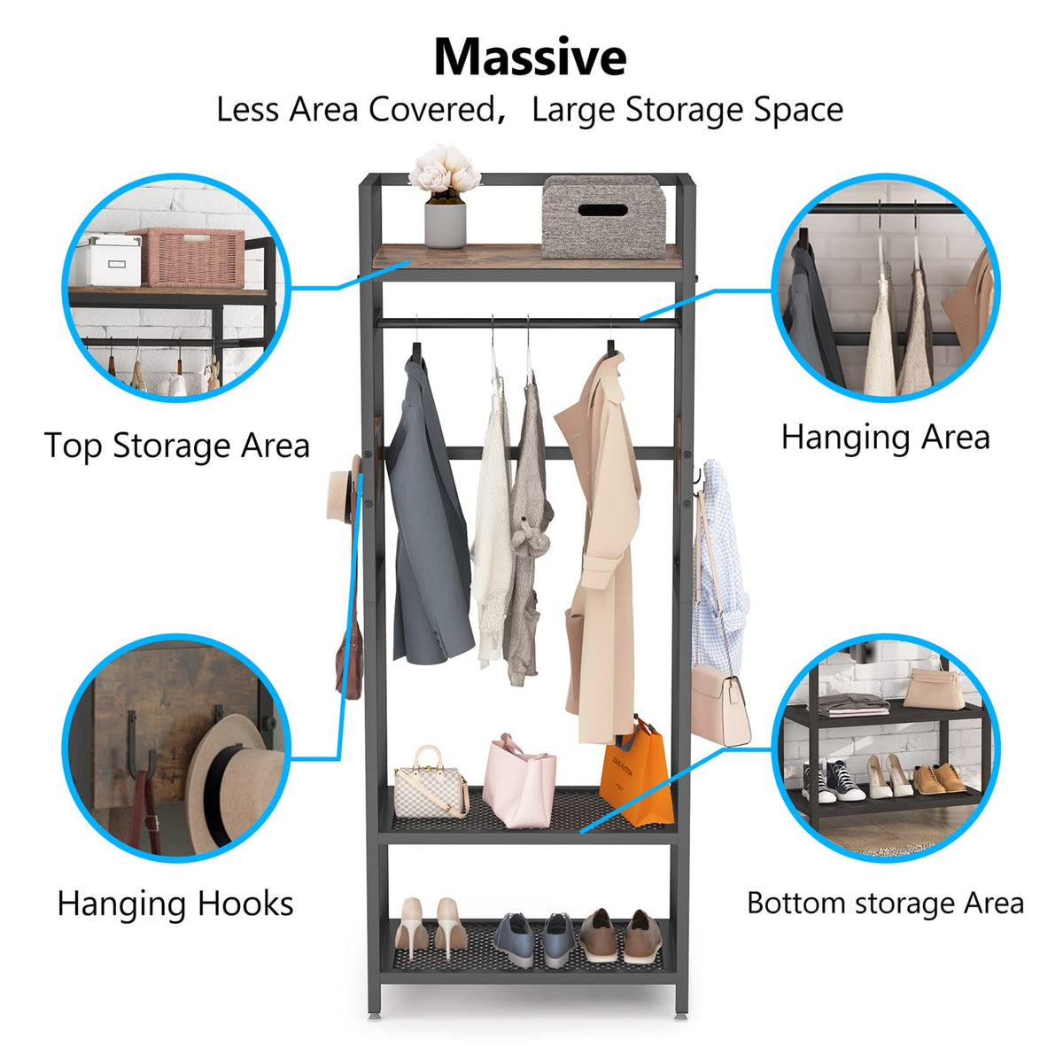 Small Heavy Duty Clothes Rack with Shelf and Hanging Rod