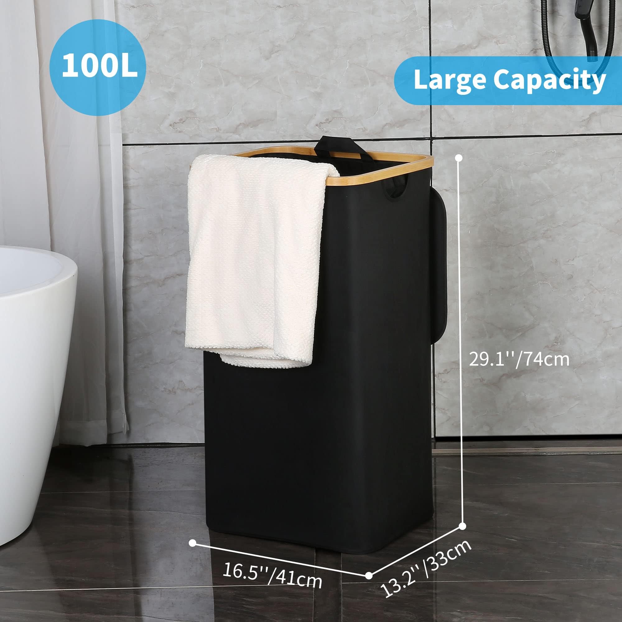 100L Laundry Basket with Lid and Net Bag