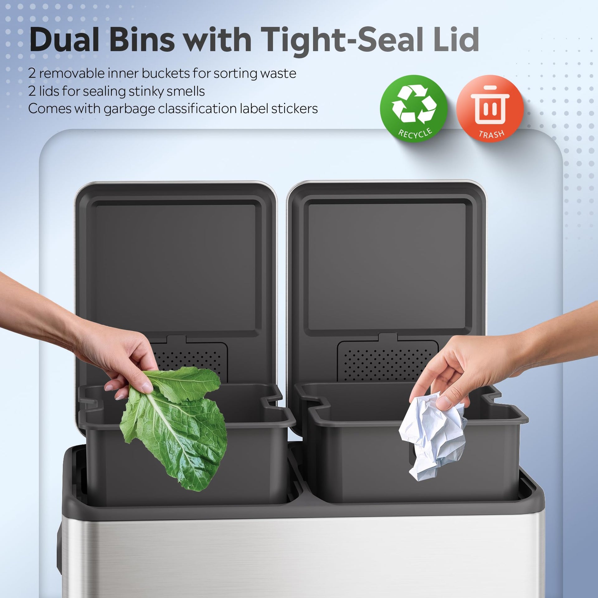 2 x 8 Gallon Stainless Steel Dual Trash Can (2 Count)