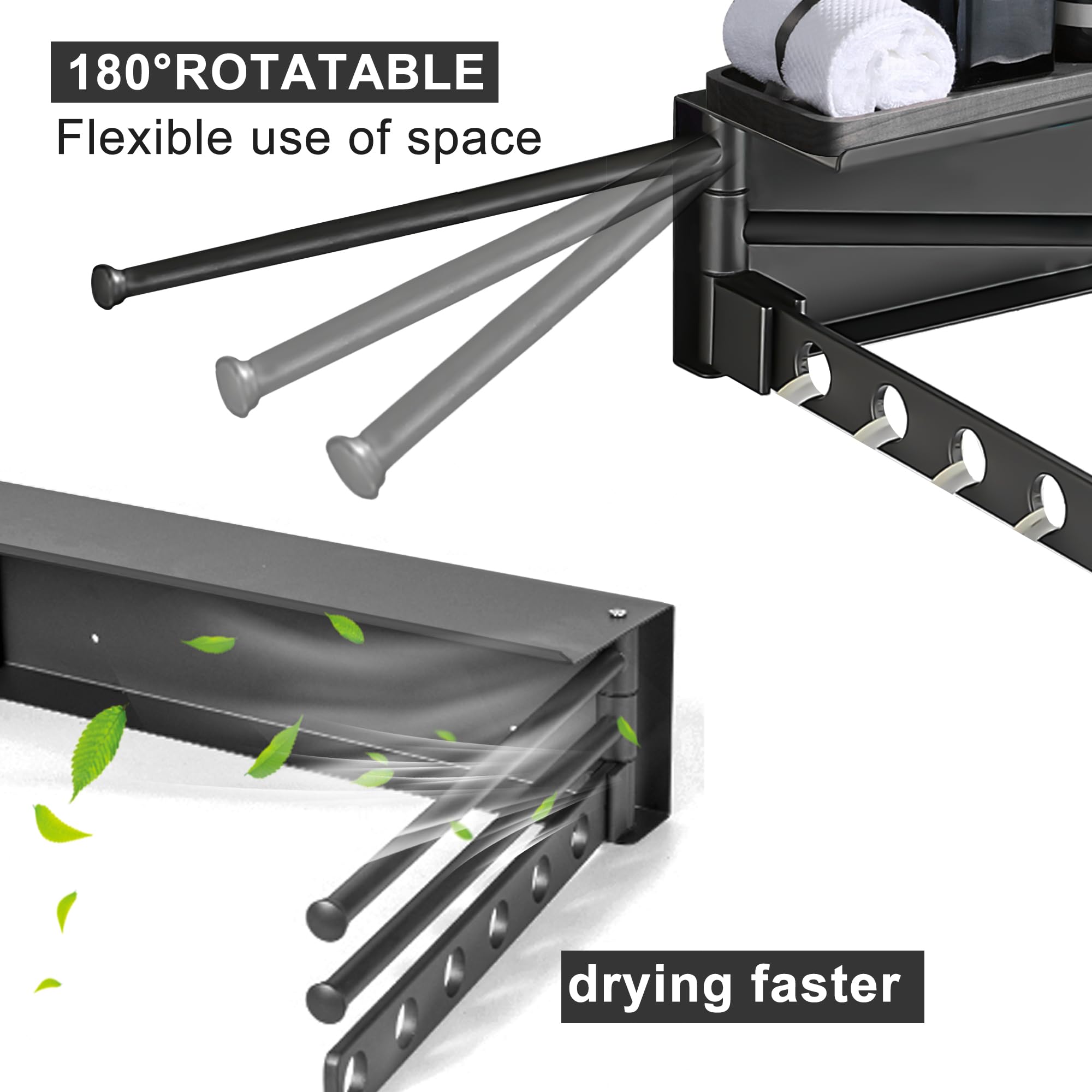 Aluminum Wall Mounted Foldable Swinging Clothes Drying Rack 50lbs Load
