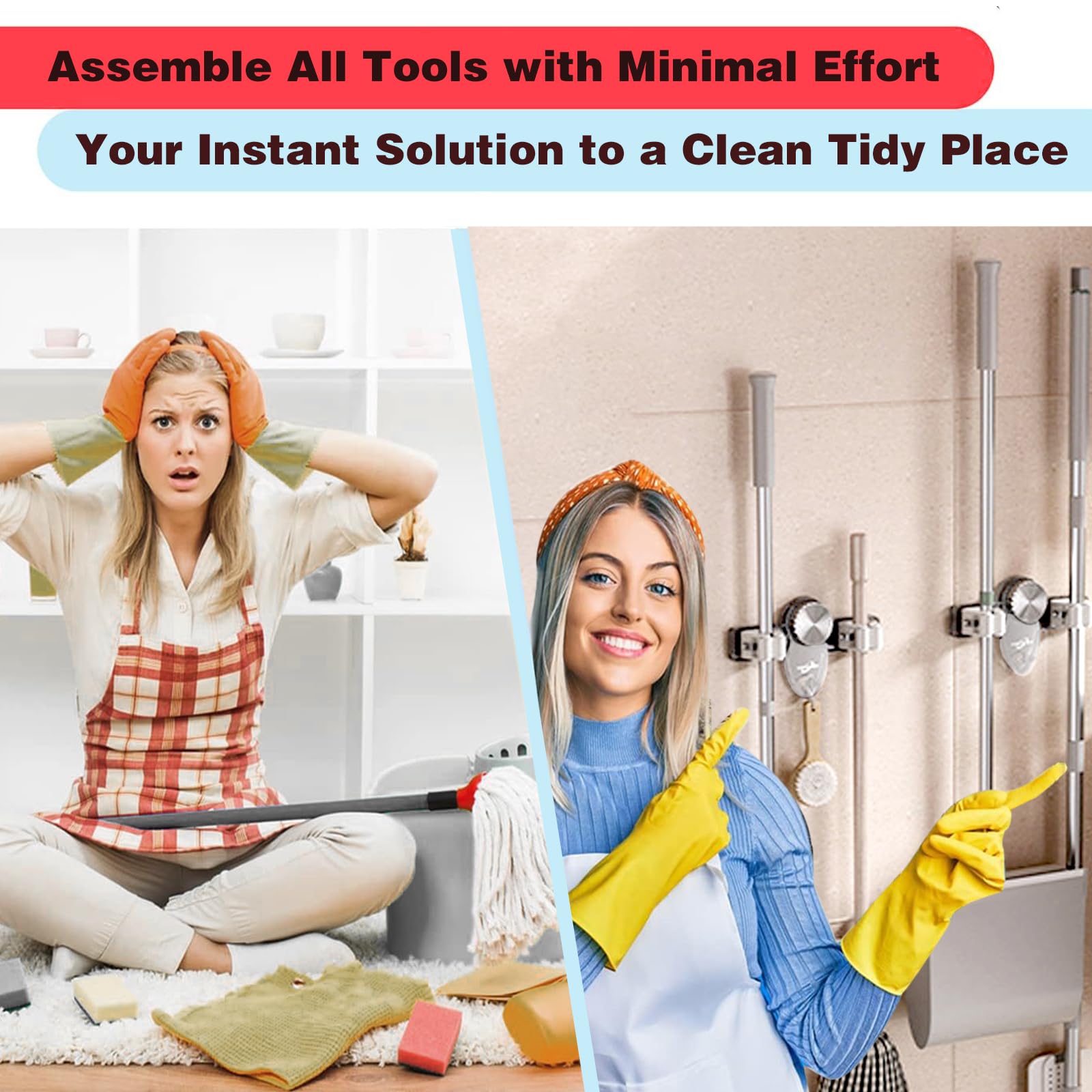 6PCS Broom Holder Mop Hanger Wall Mount (6 Count)