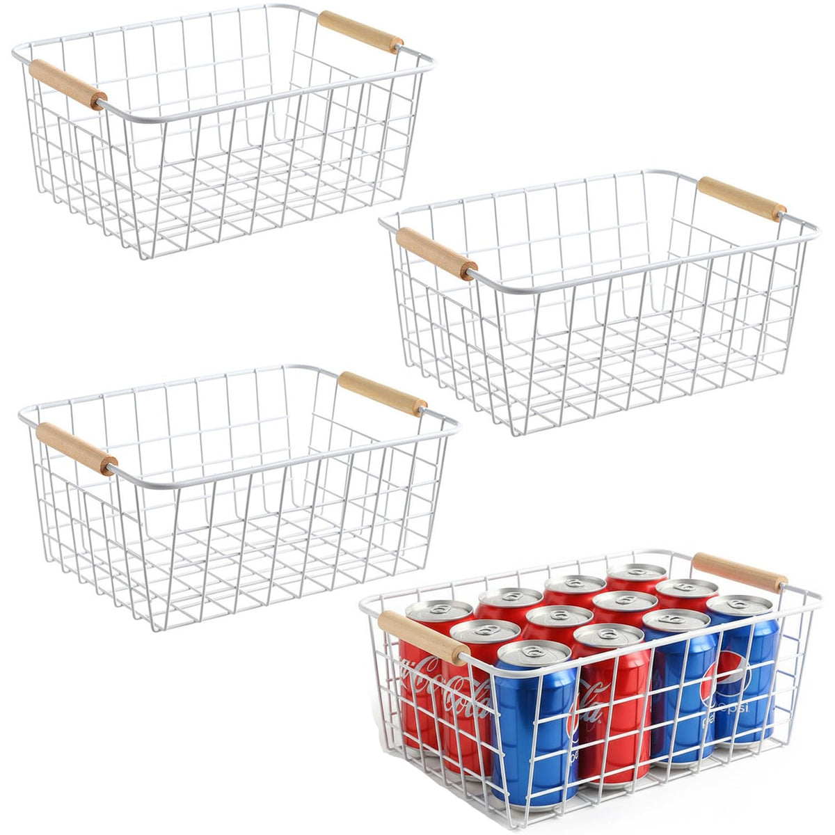 Kitchen Wire Baskets Farmhouse Decor Metal Food Storage Organizer (4 Count)