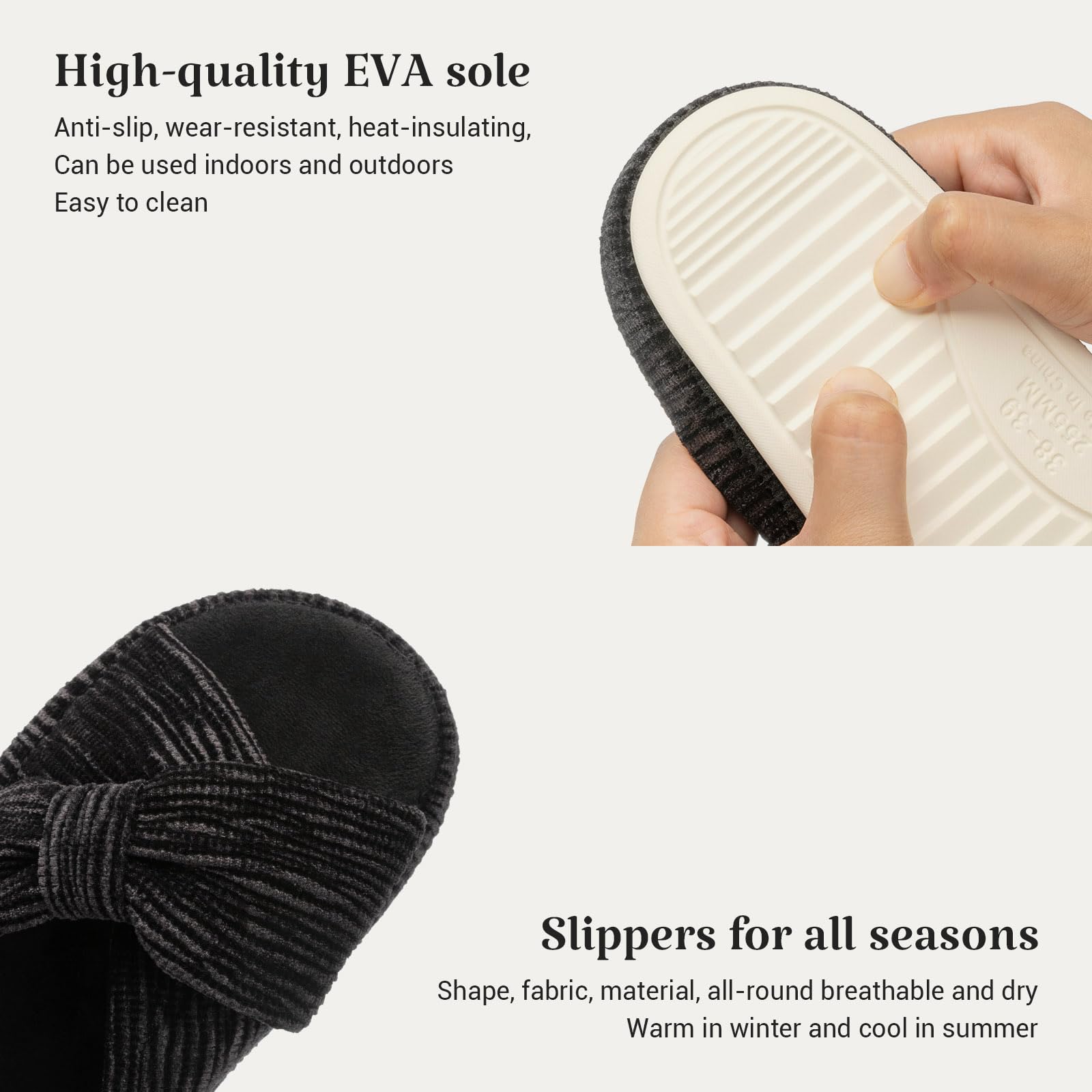 Slippers for Women Memory Foam House Bedroom Bow Crossbands Pearlescent Slipper Shoes Comfy Trendy Gift Slippers Black Size 9 10 8.5