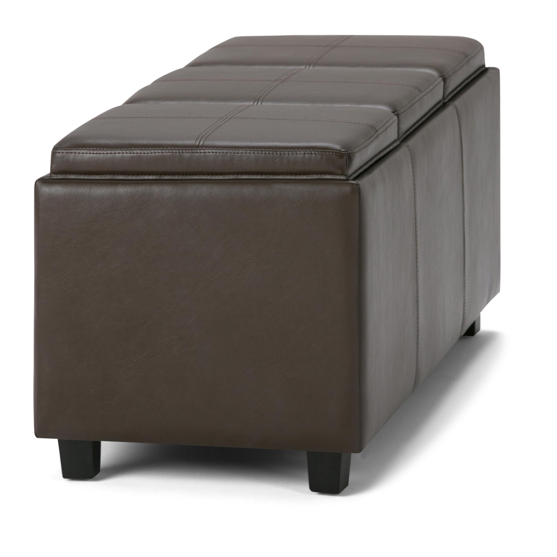 Avalon 42" Wide Vegan Leather Storage Ottoman in Chocolate Brown