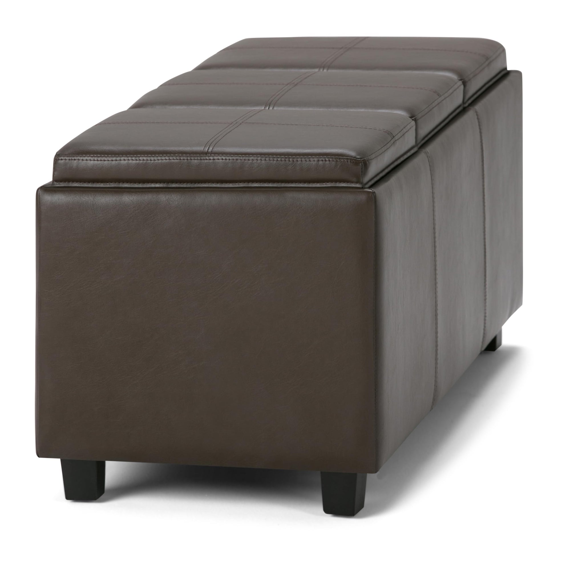 Avalon 42" Wide Vegan Leather Storage Ottoman in Chocolate Brown