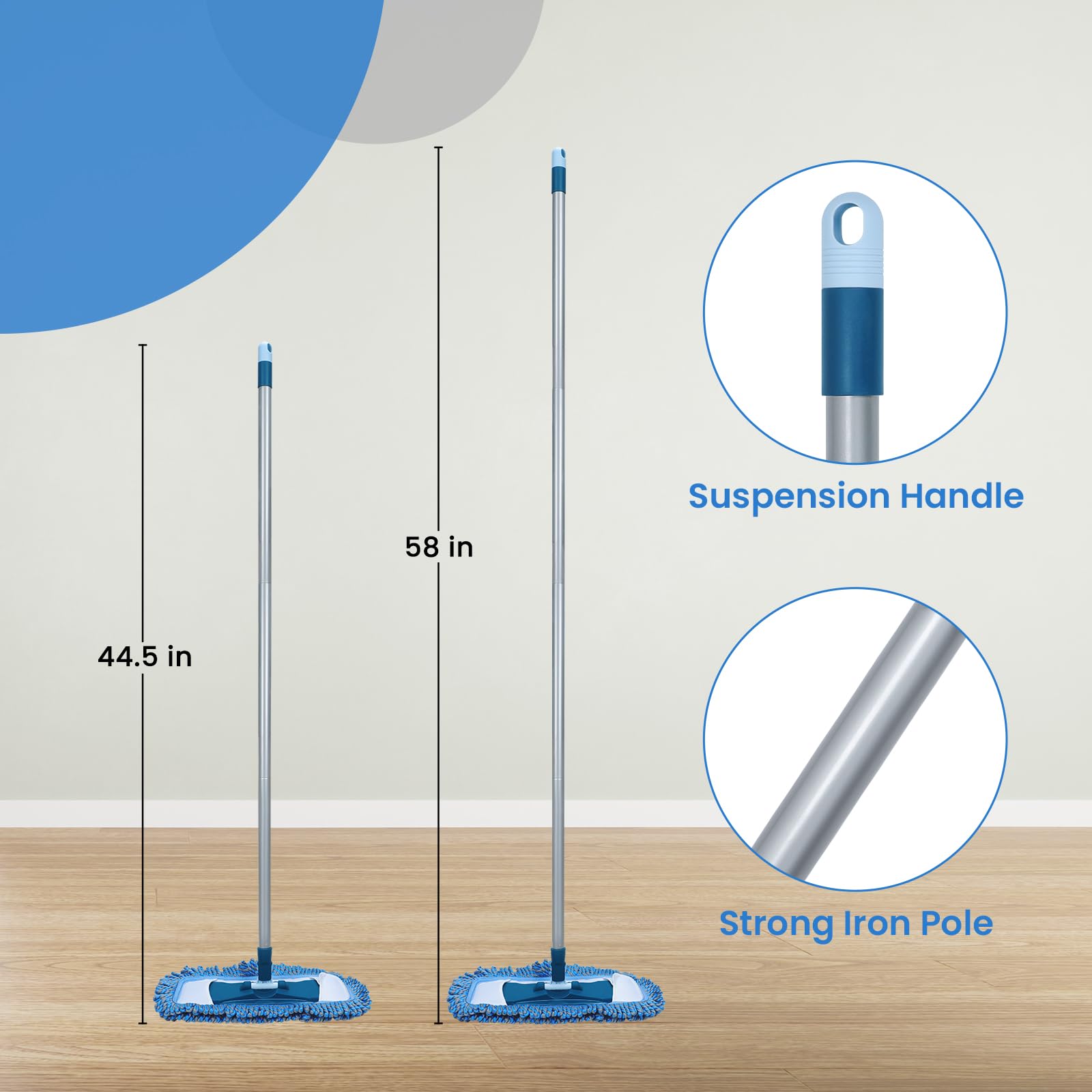 Dust Mop for Hardwood Floors with 57" Long Handle Wet & Dry Mops for Catching Pet Hair and Dust Bunny Microfiber Dust Mops for Vinyl - ModHome Supplies