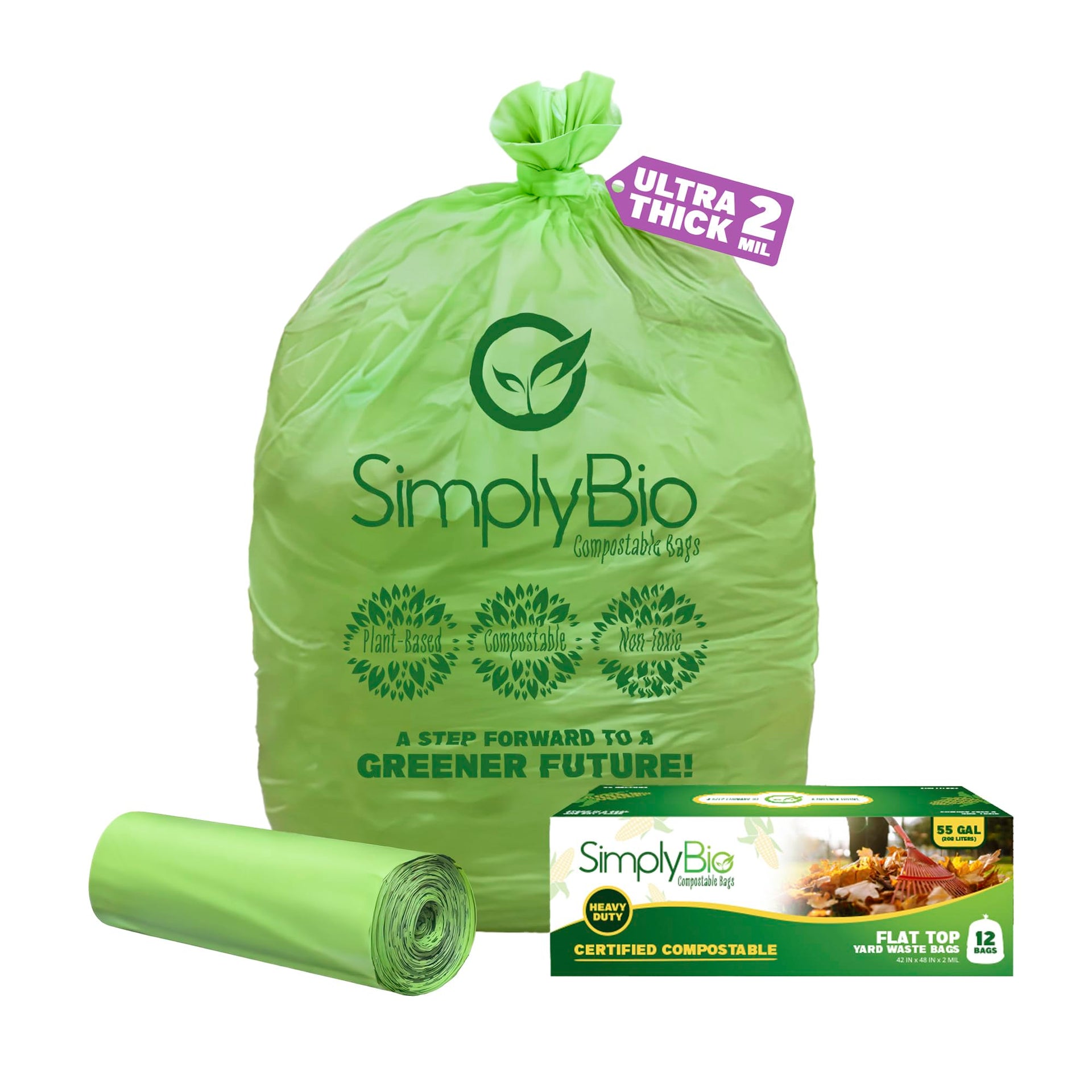 50 55 Gallon Compostable Trash Bags Liners Flat (12 Count)