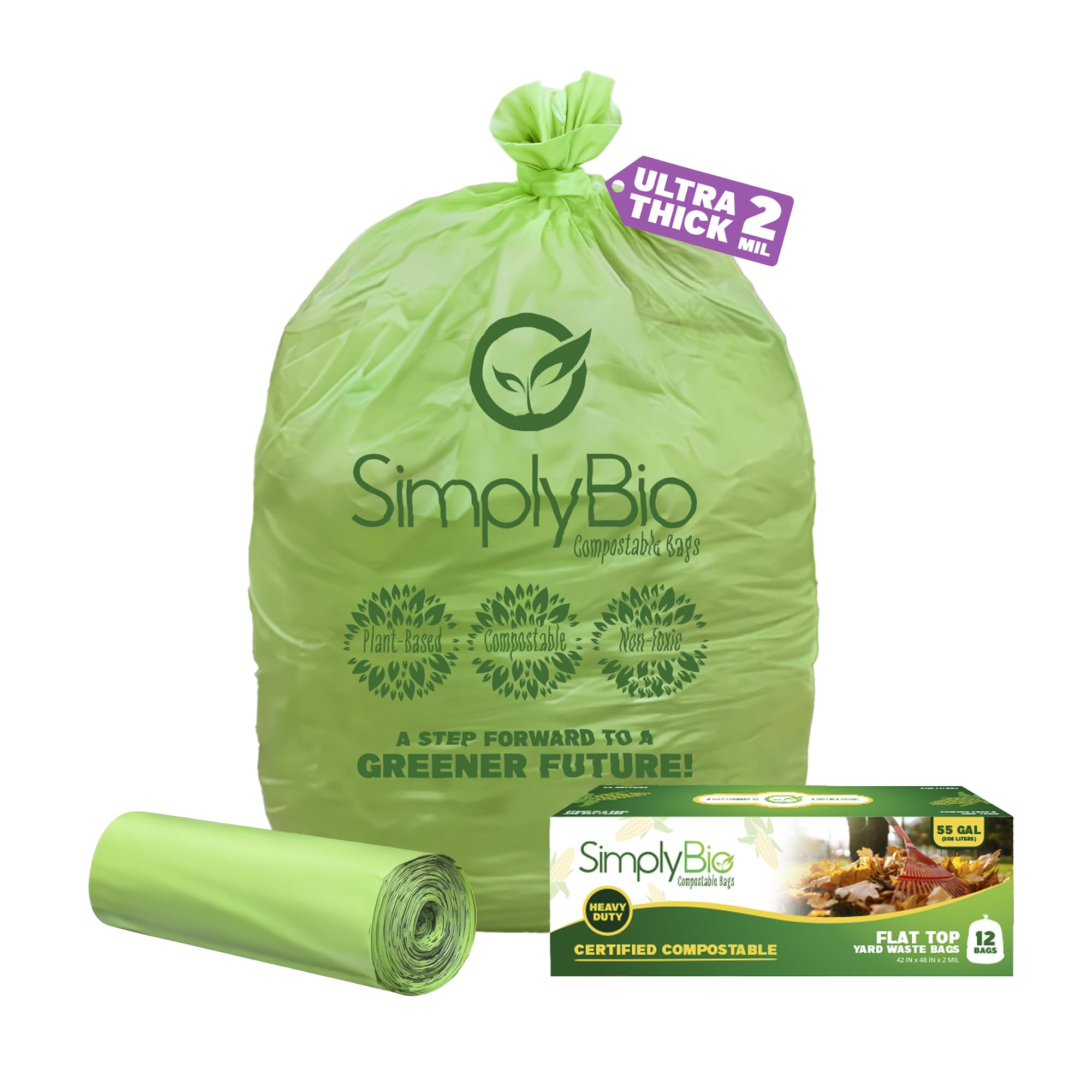 50 55 Gallon Compostable Trash Bags Liners Flat (12 Count)