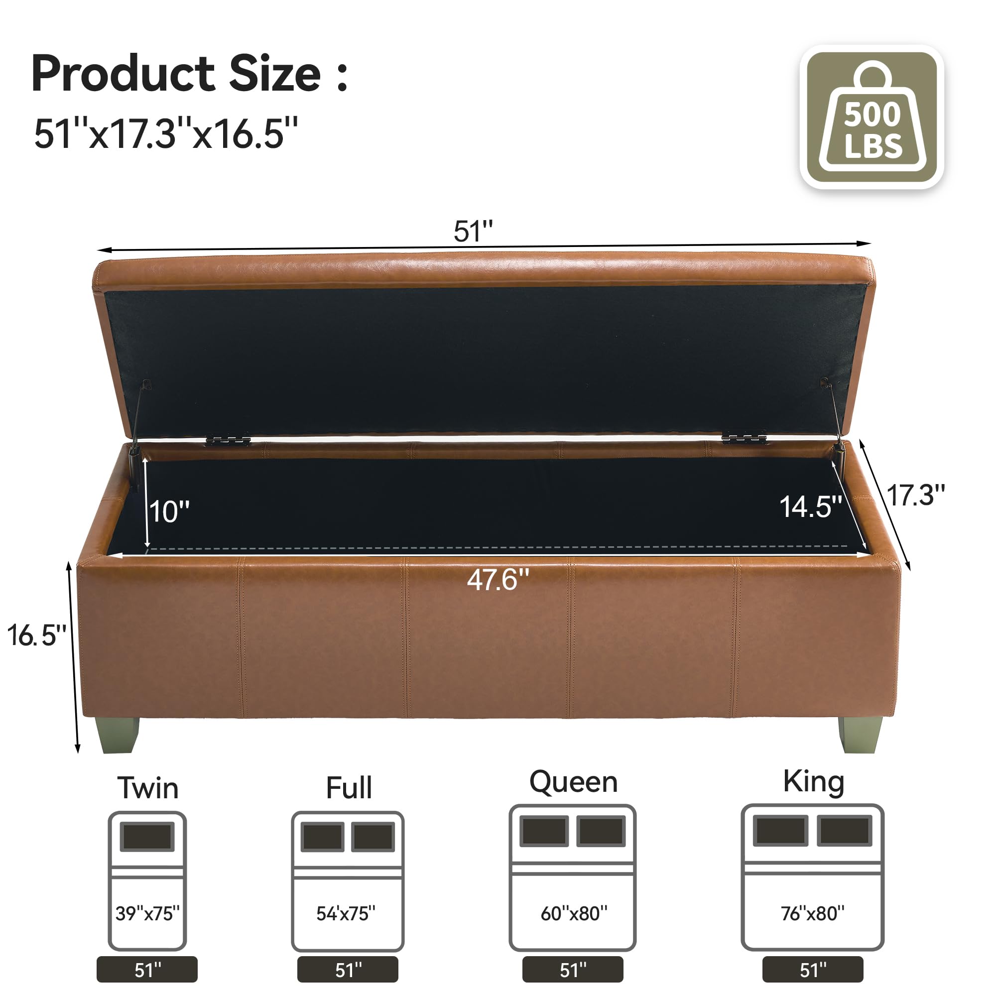 51" Faux Leather Storage Ottoman