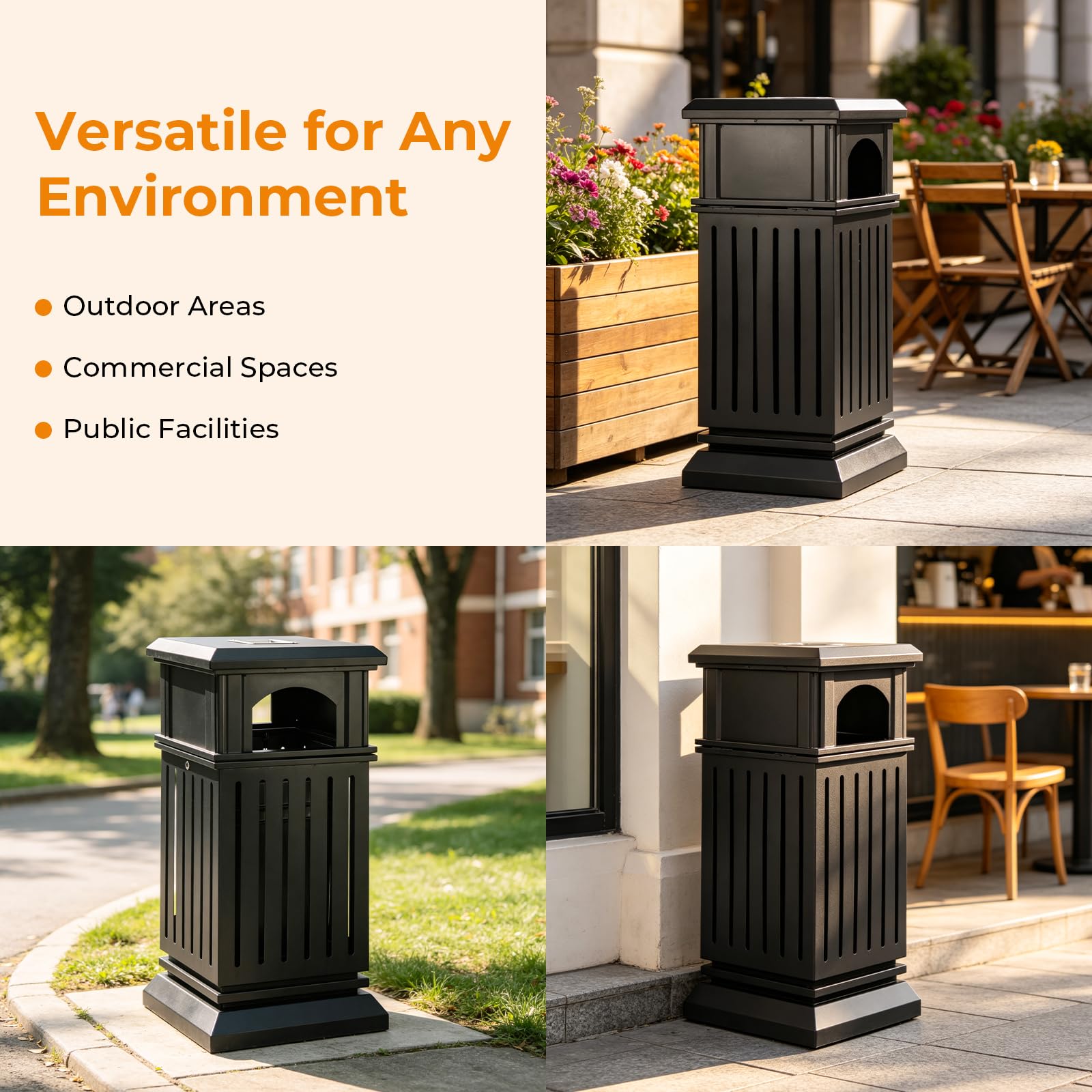 Commercial Outdoor Trash Can with Lid