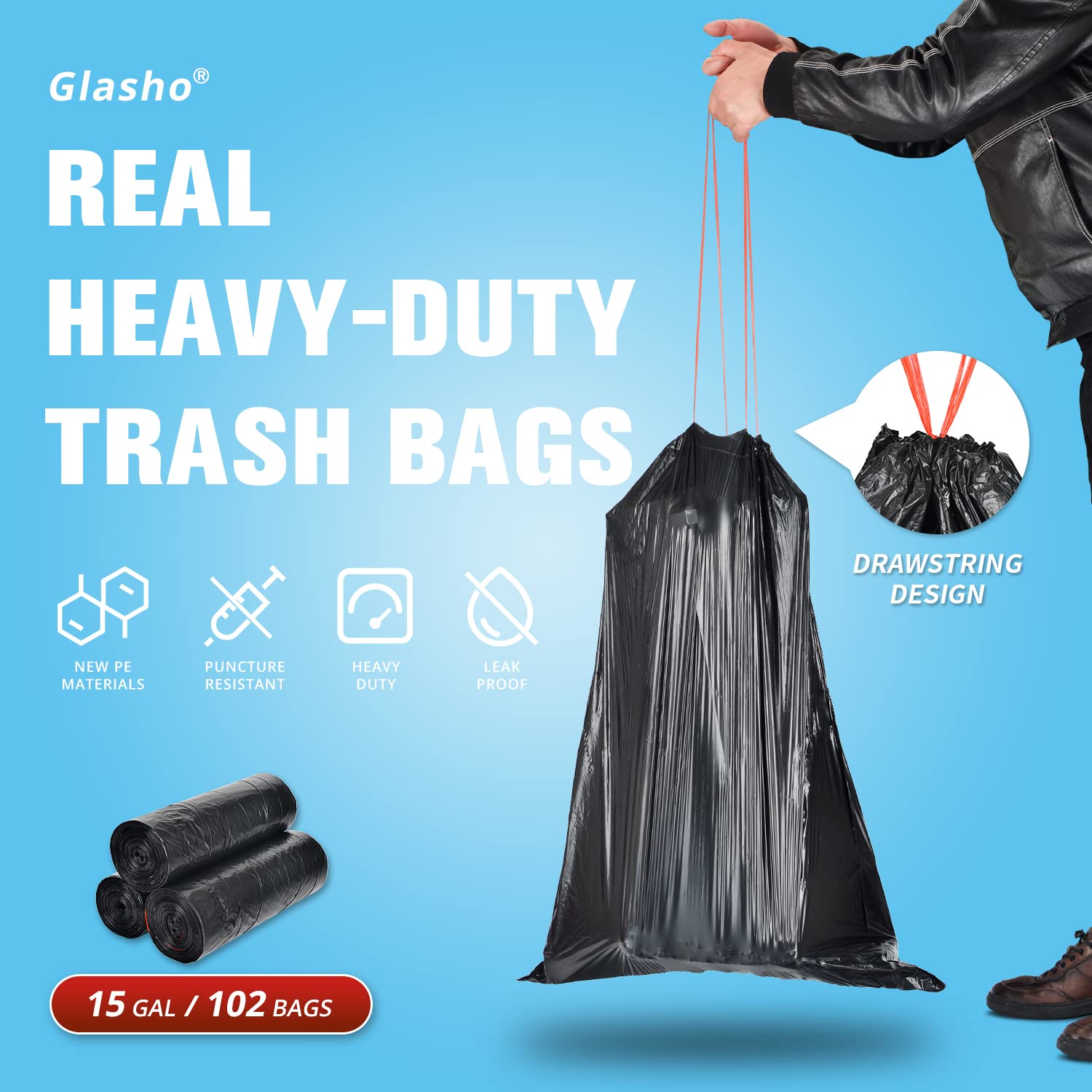 15 Gallon Drawstring Trash Bags (102 Count)
