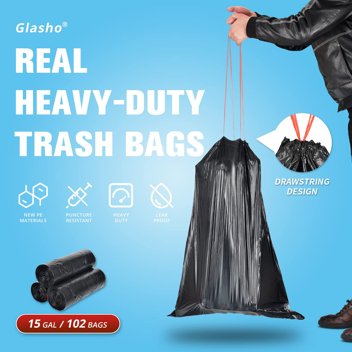 15 Gallon Drawstring Trash Bags (102 Count)