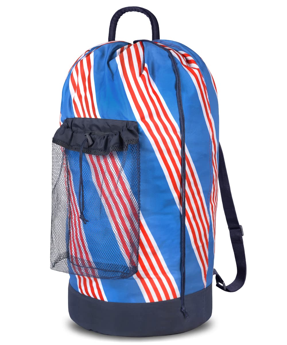 Backpack Laundry Bag with Shoulder Straps and Mesh Pocket Durable Nylon Clothes Hamper Bag with Drawstring Closure for College