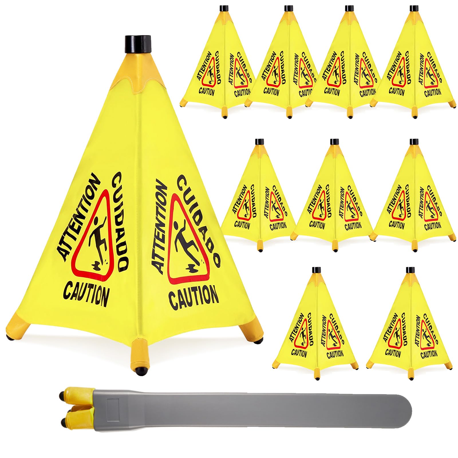 10 Pcs Pop up Wet Floor Sign with Storage Tube 20 Inch Wet Safety Signs Commercial Caution Safety Cone Pop up Caution Sign for Commercial Stores Grocery Restaurant Restroom Office Use (10 Count)