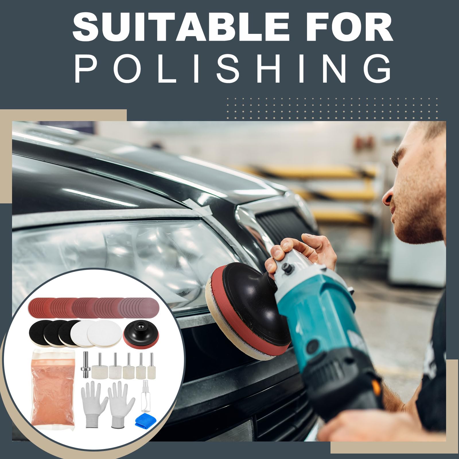 55 Pcs Glass Polishing Kit Windshield Scratch Repair Kit Car Windscreen Glass Scratch Remover 120g Cerium Oxide Powder Wheels Polish Pads Sandpaper Window Repair Tool for Car Windscreen (55 Count)