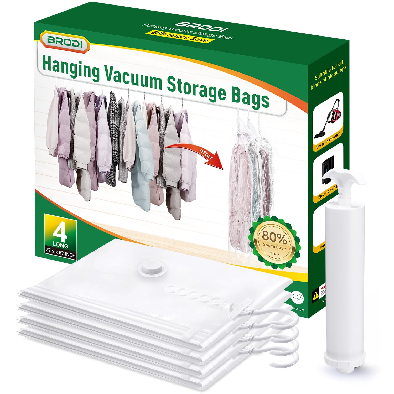 Hanging Vacuum Storage Bags For Clothes With Hand Pump (4 Count)