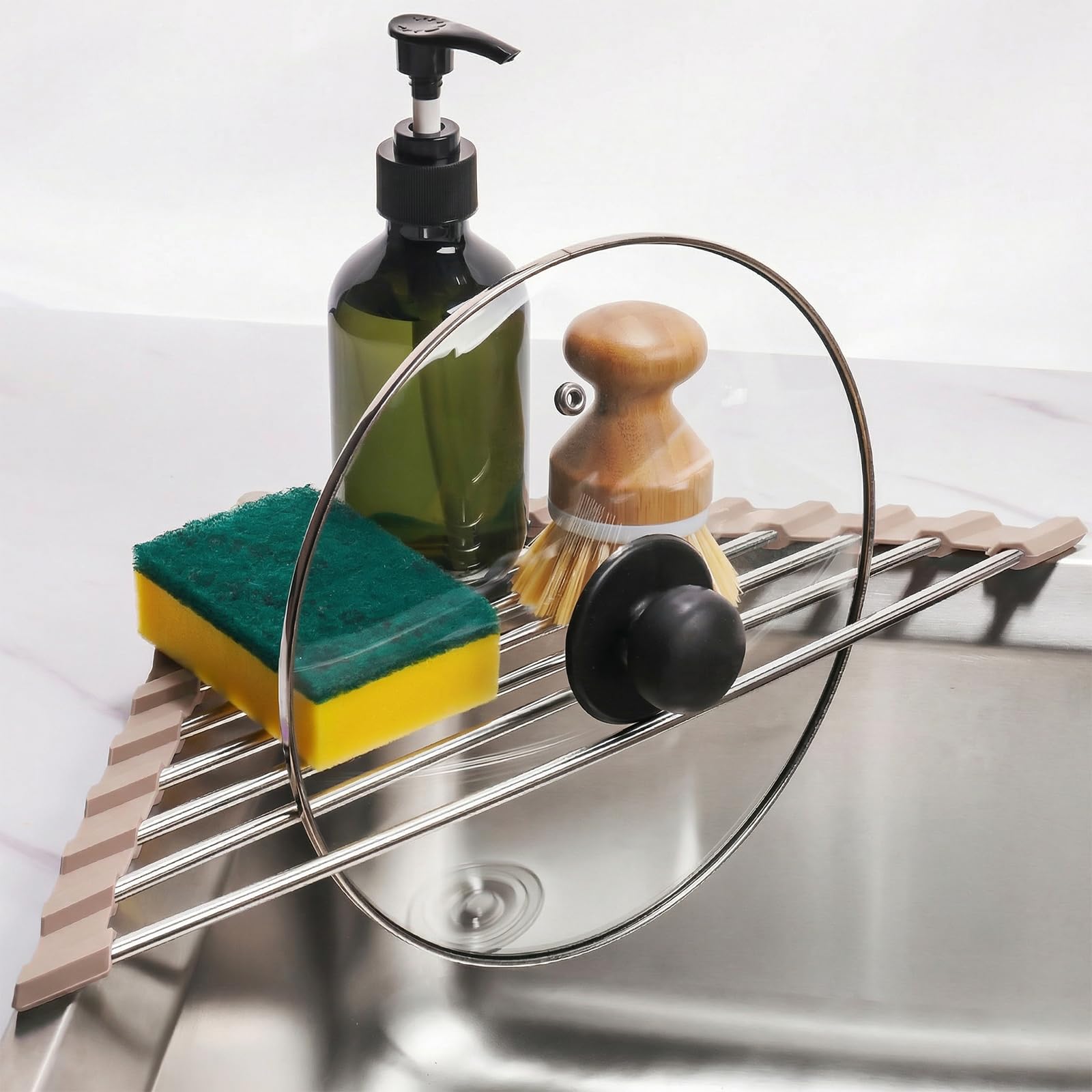 Triangle Roll Up Dish Drying Rack 304 Stainless Steel Beige
