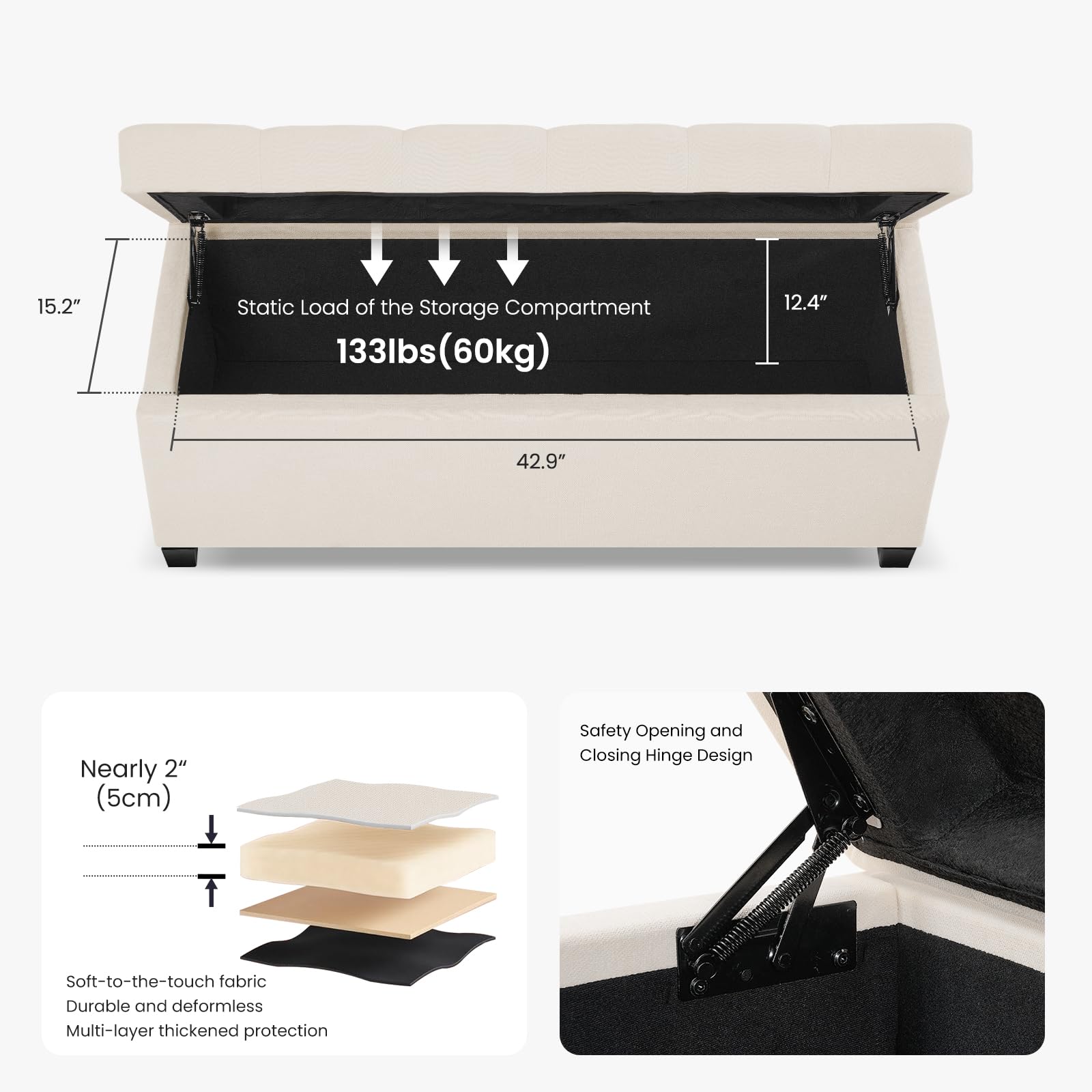 Storage Ottoman Bench for Bedroom