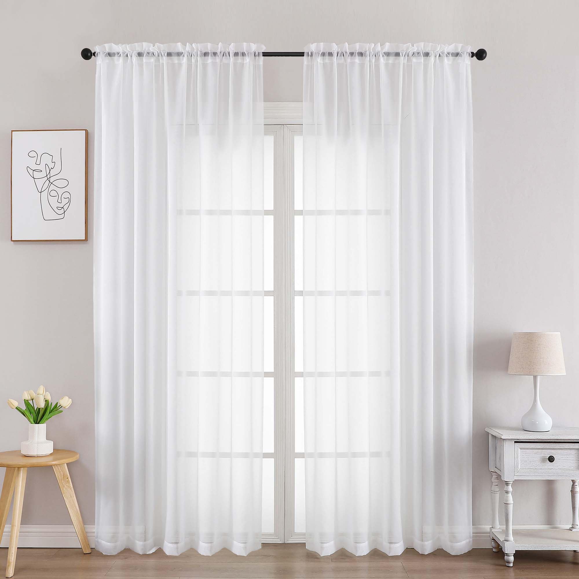 White Sheer Curtains 84 Inches Long 2 Panels (2 Count)