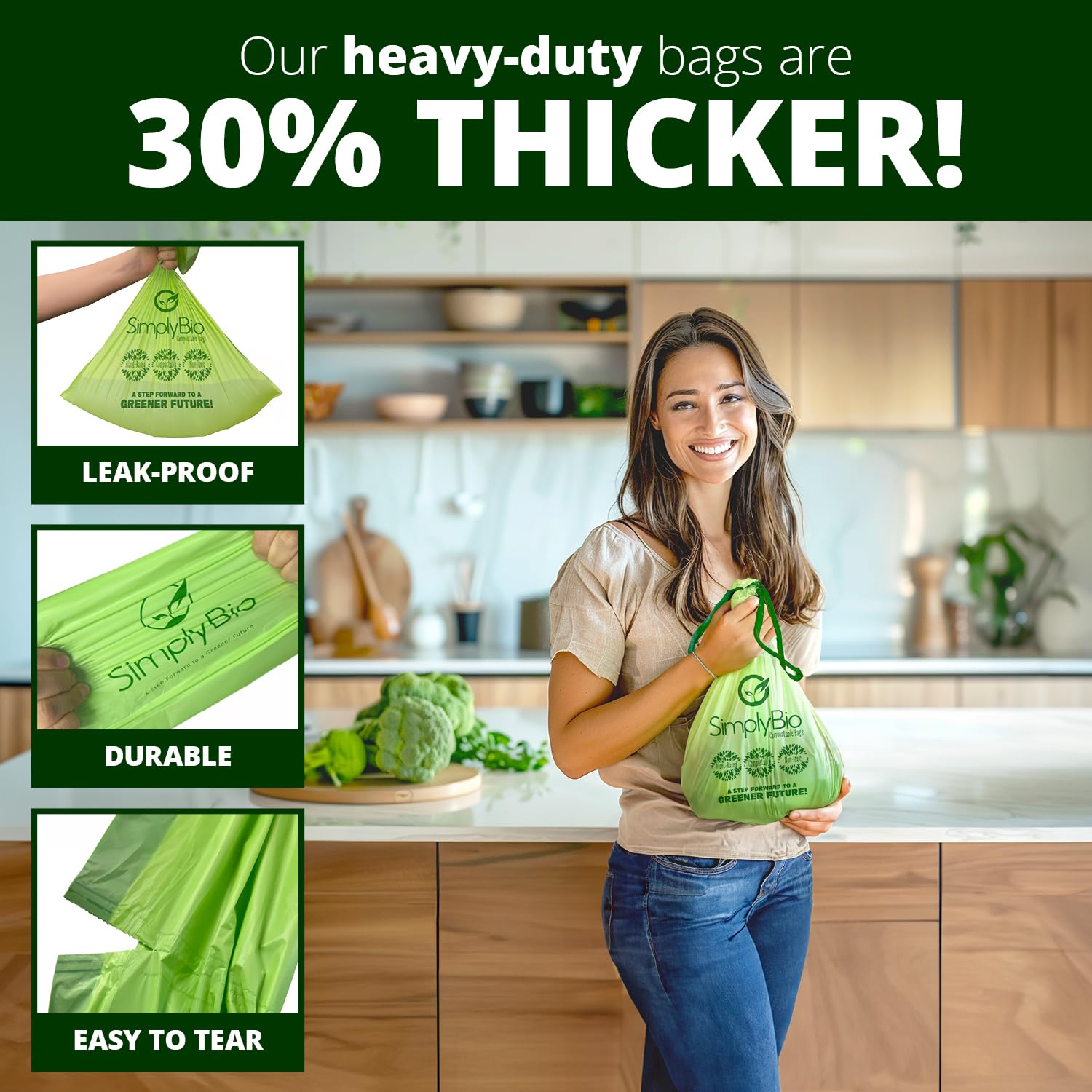 3 Gallon Compostable Trash Bags Liners Drawstring (50 Count)