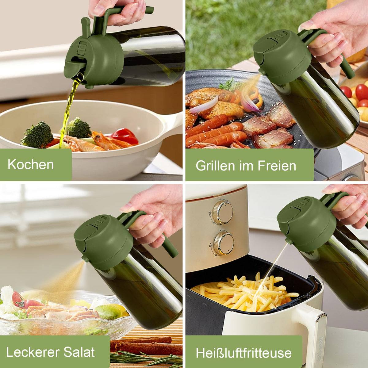 16 oz 2-in-1 Dark Glass Oil Sprayer & Dispenser, BlackOliveGreen