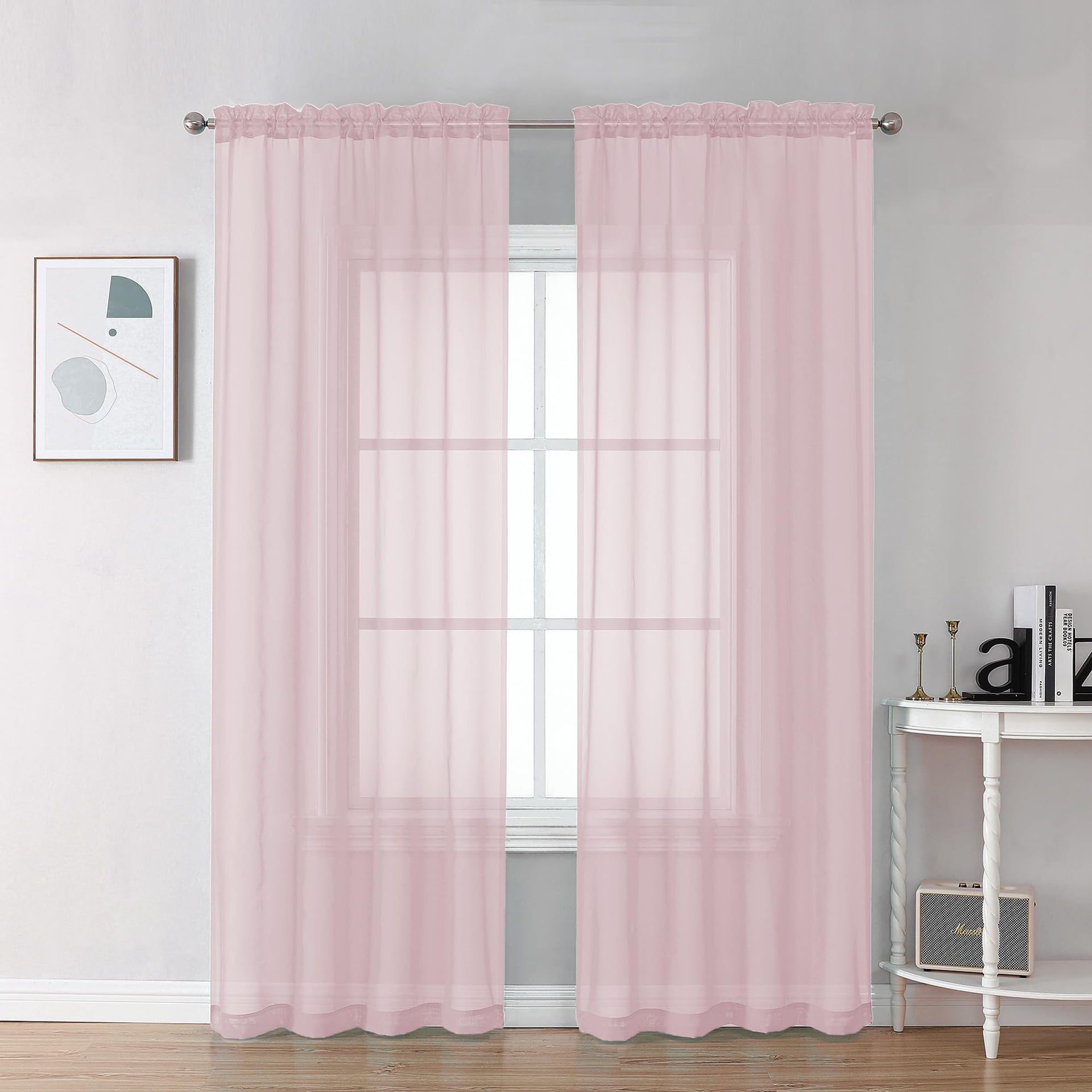 Sheer Blush Pink Curtains 90 inches Long 2 Panels (2 Count)