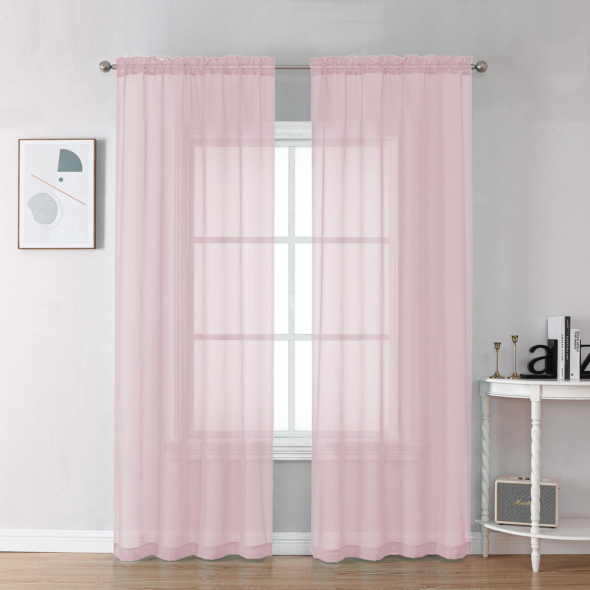 Sheer Blush Pink Curtains 90 inches Long 2 Panels (2 Count)