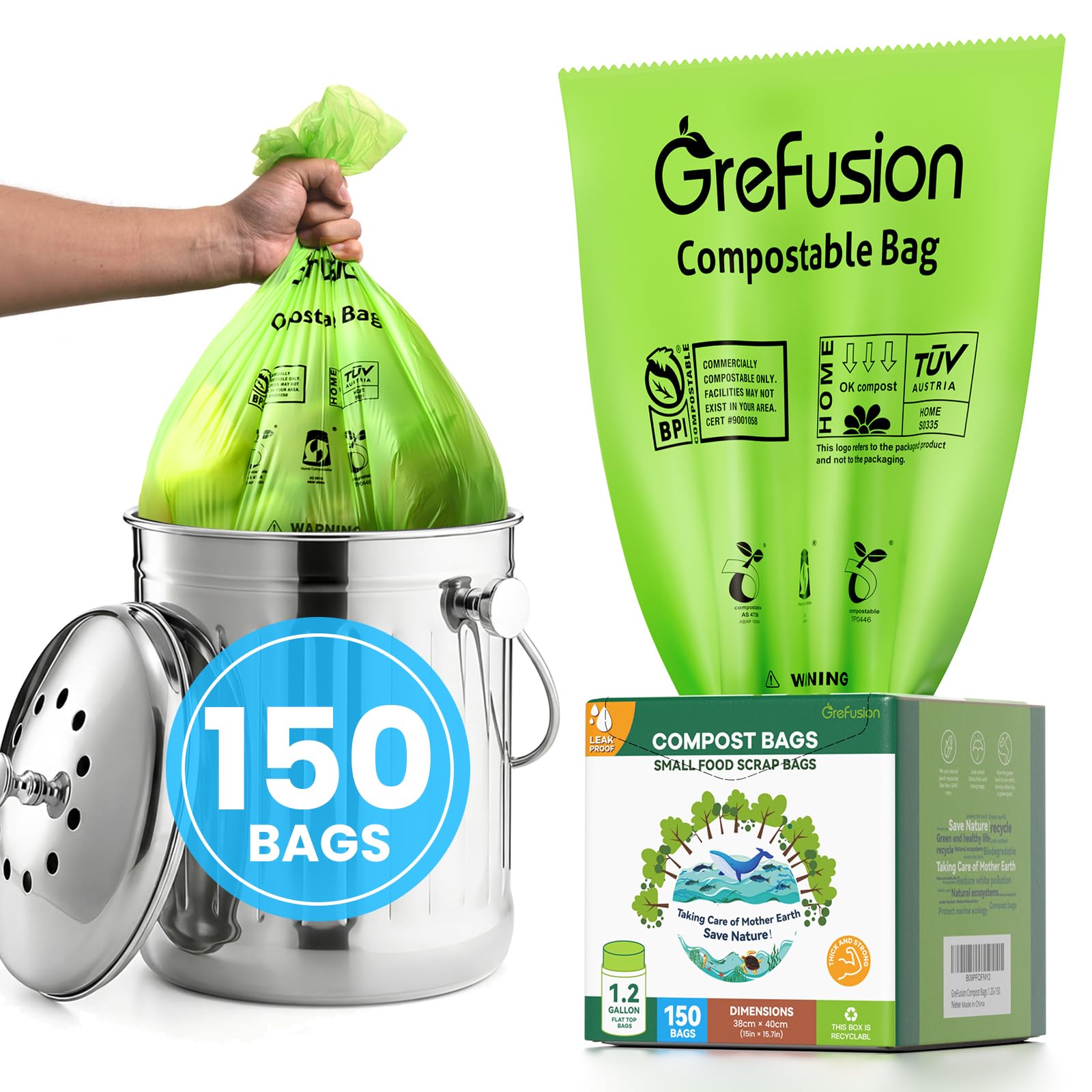 Compostable Trash Bags for Kitchen Compost Bin 1.2 Gallon (150 Count)