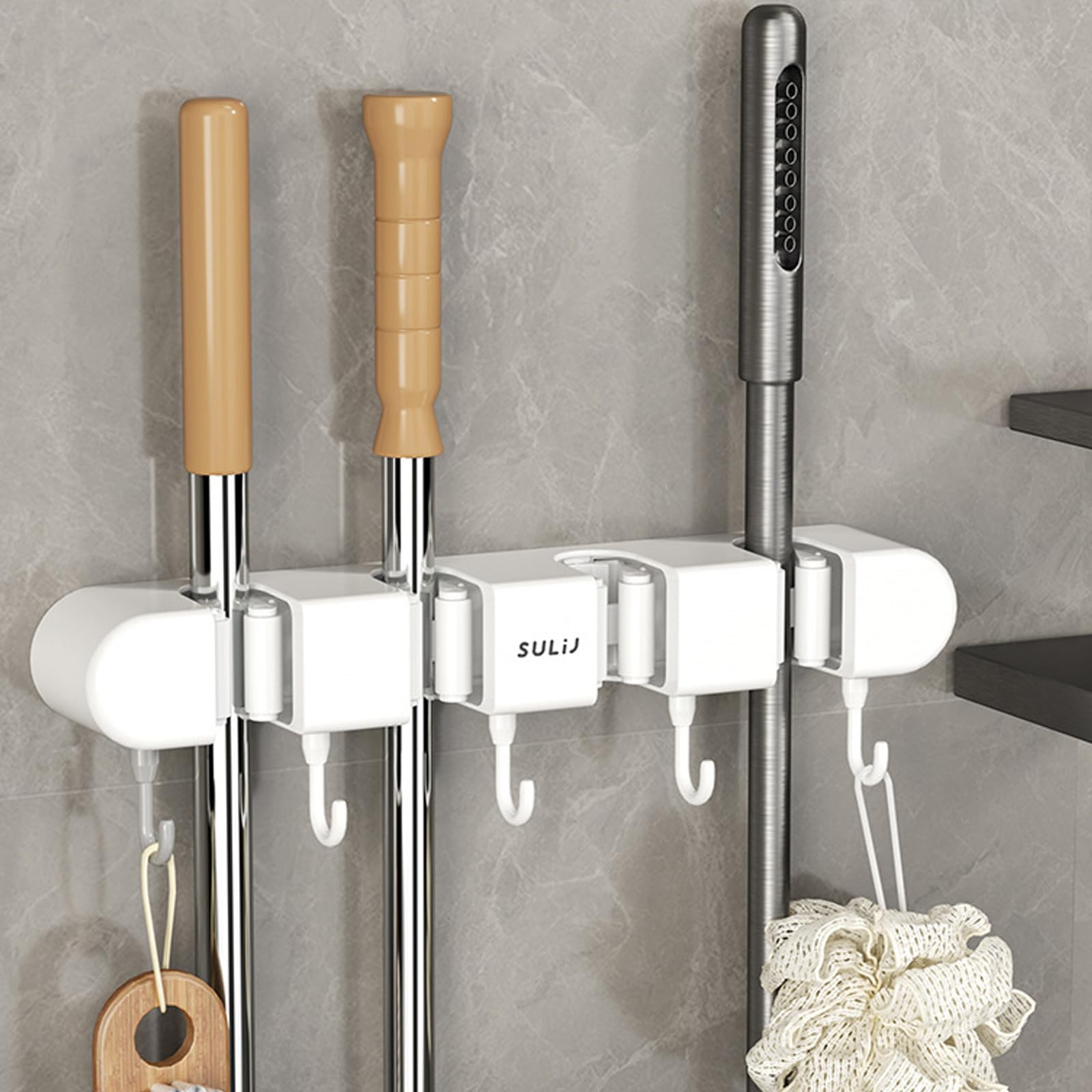 Wall Mount Broom Grippers Mop And Holder Adhesive No Drilling And Dustpan Hanger For Home Garden And Holder Racks Anti