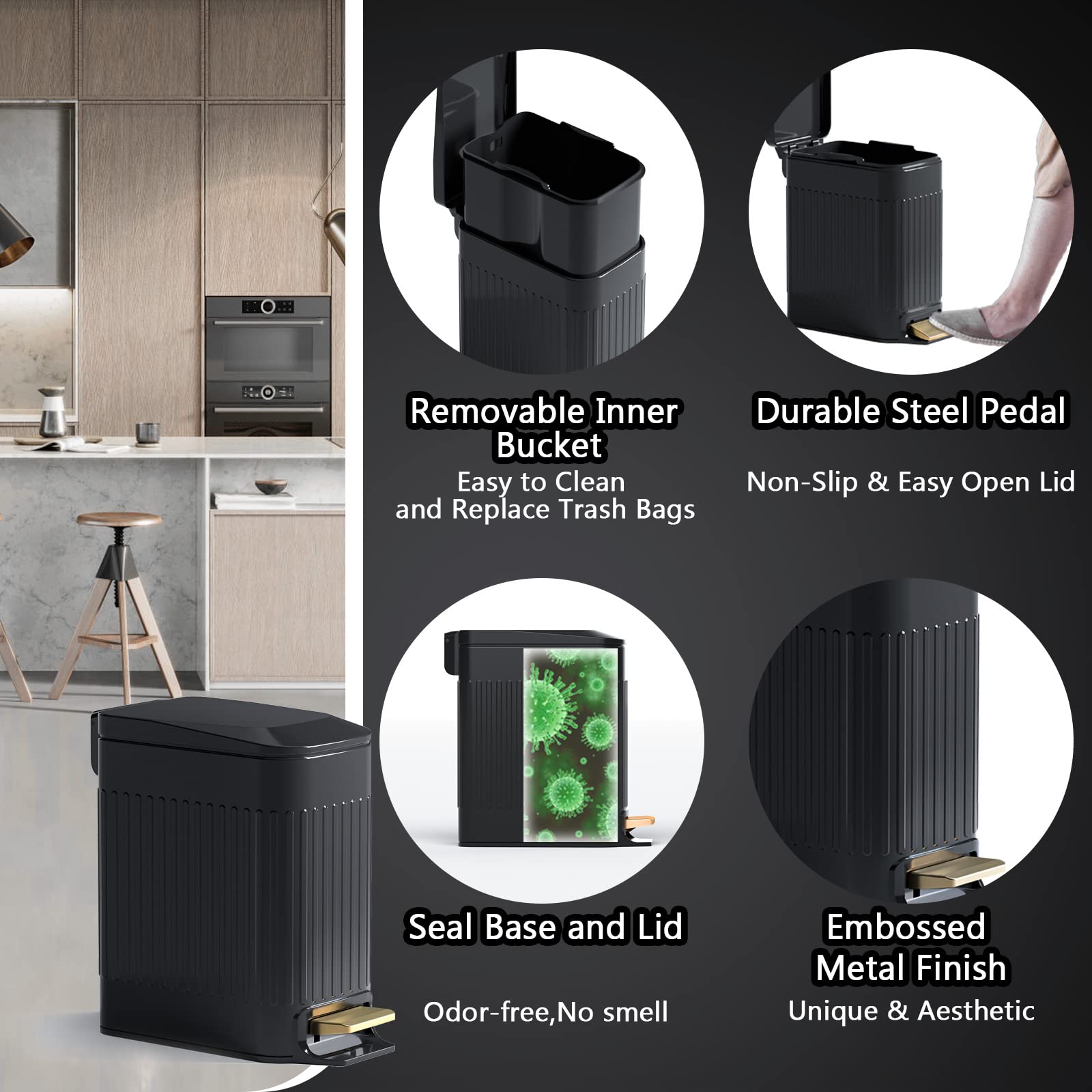 Small Bathroom Trash Can with Lid Soft Close