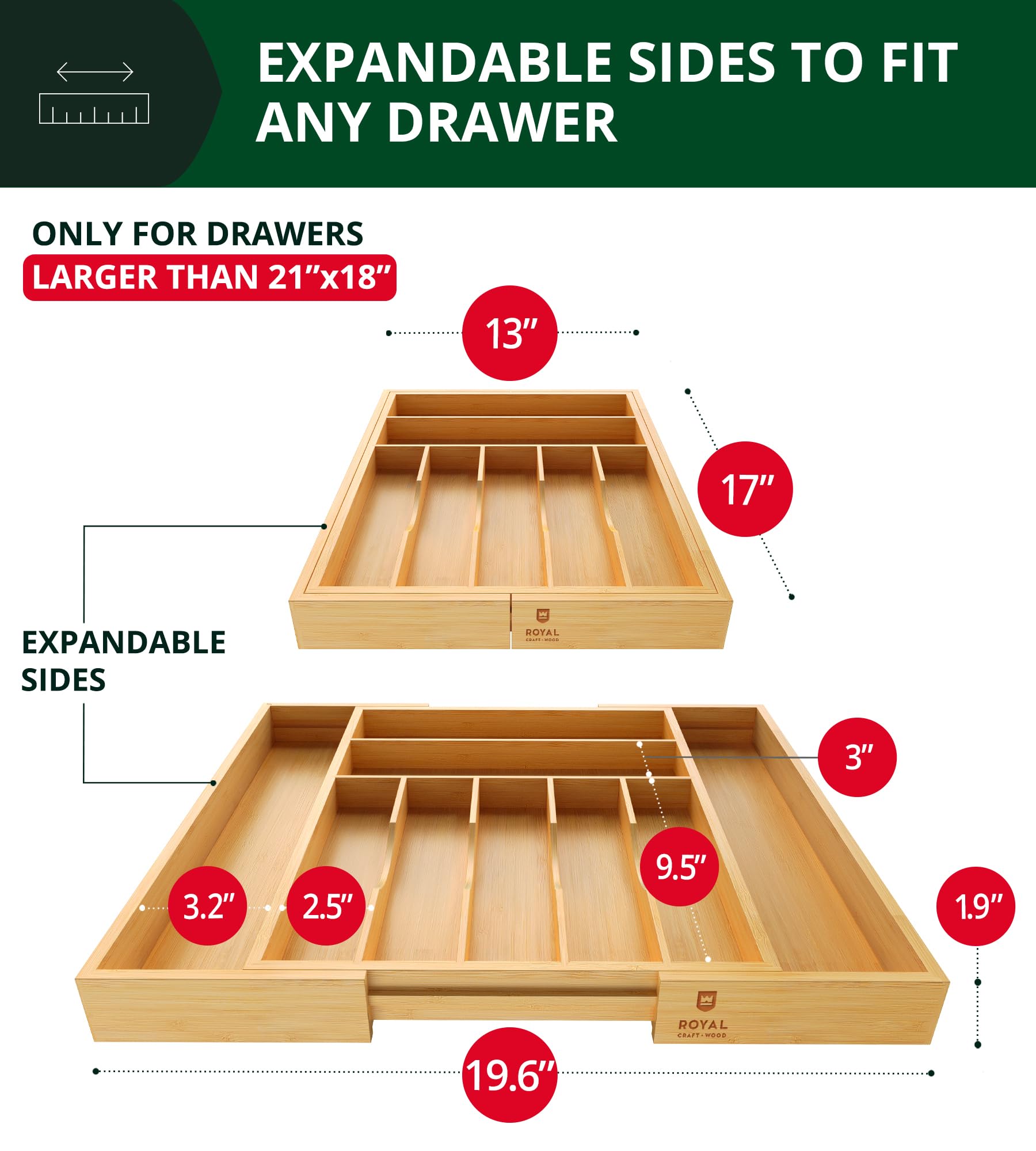 Luxury Bamboo Kitchen Drawer Organizer
