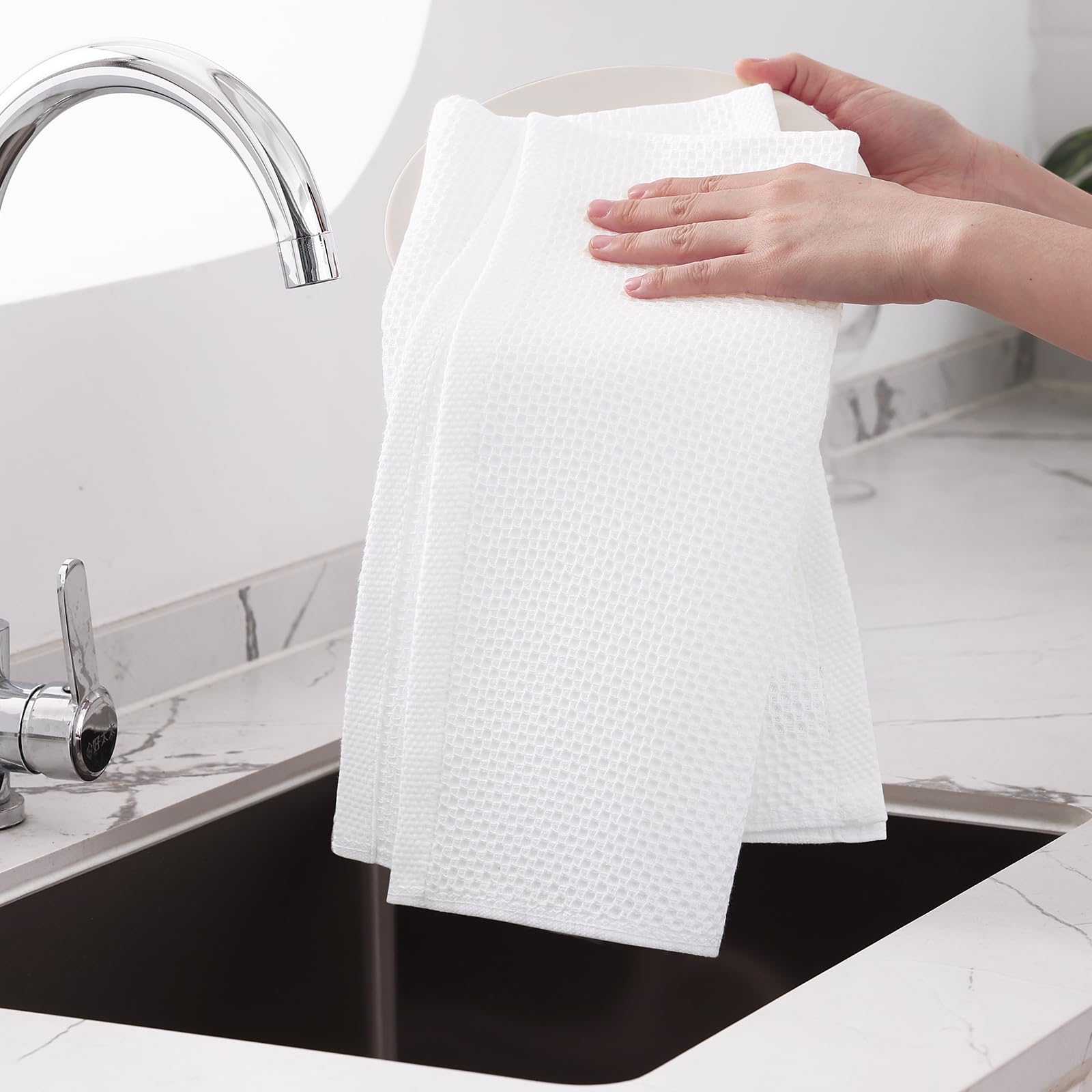 100% Cotton Oversized Waffle Weave Kitchen Towels 4 (4 Count)