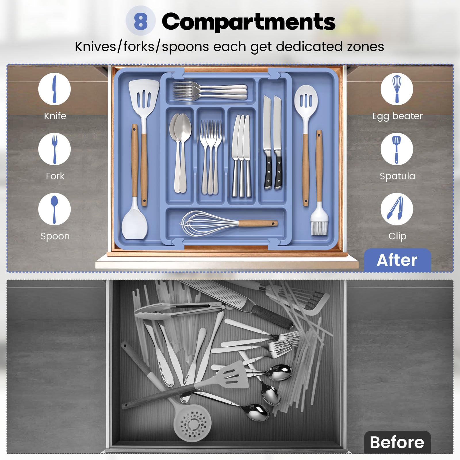 Large Silverware Organizer for Kitchen Drawer & Utensils