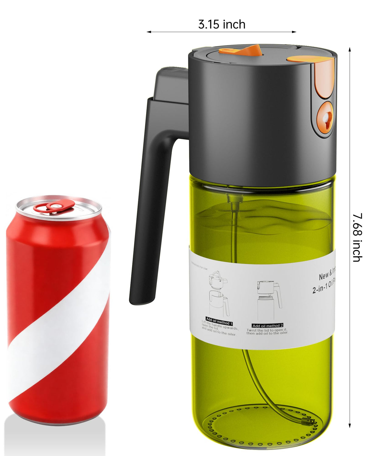 Olive Oil Sprayer & Dispenser Bottle for Cooking 17oz Dark Glass Oil Mister
