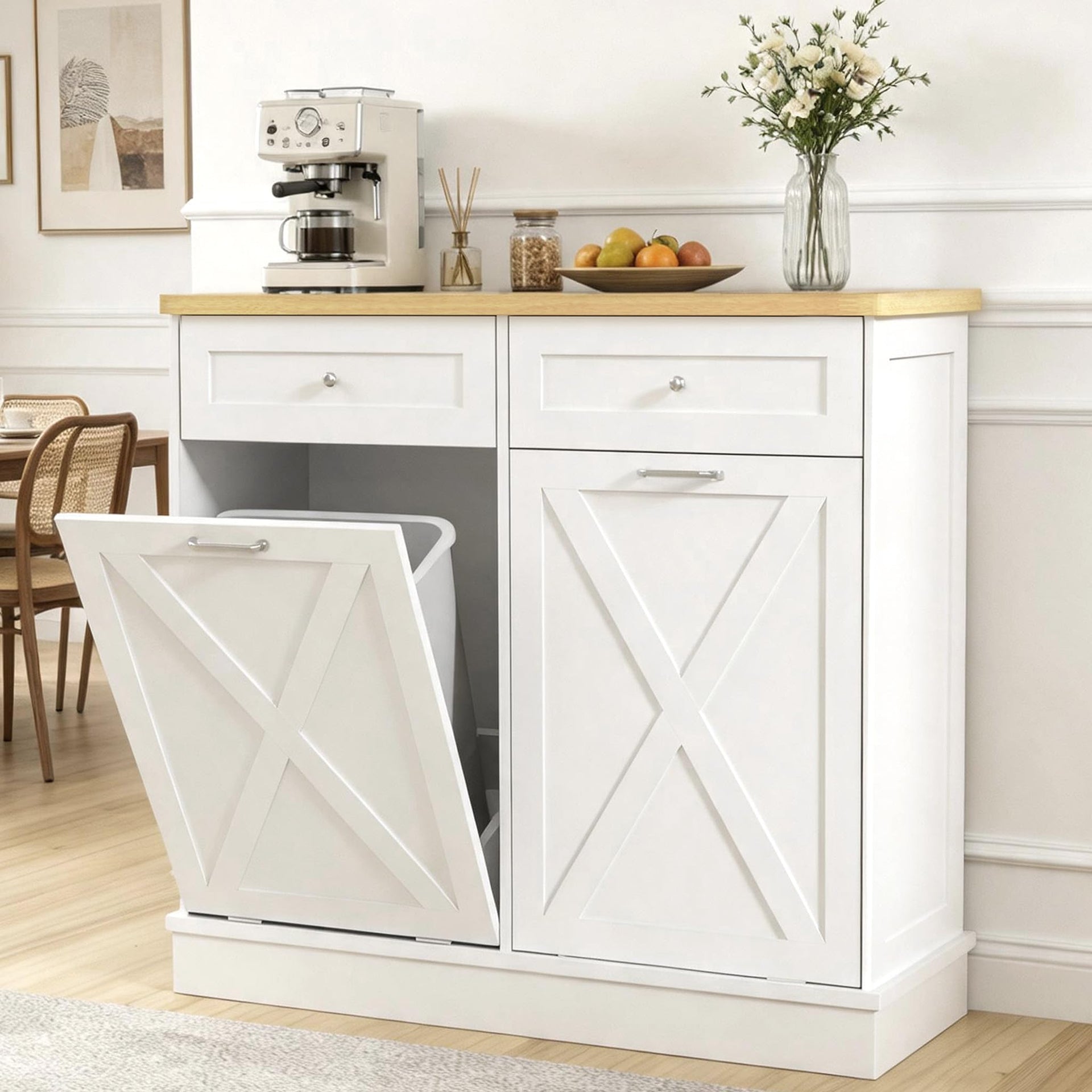 2x10 Gallon Tilt Out Trash Cabinet with Hideaway Drawers