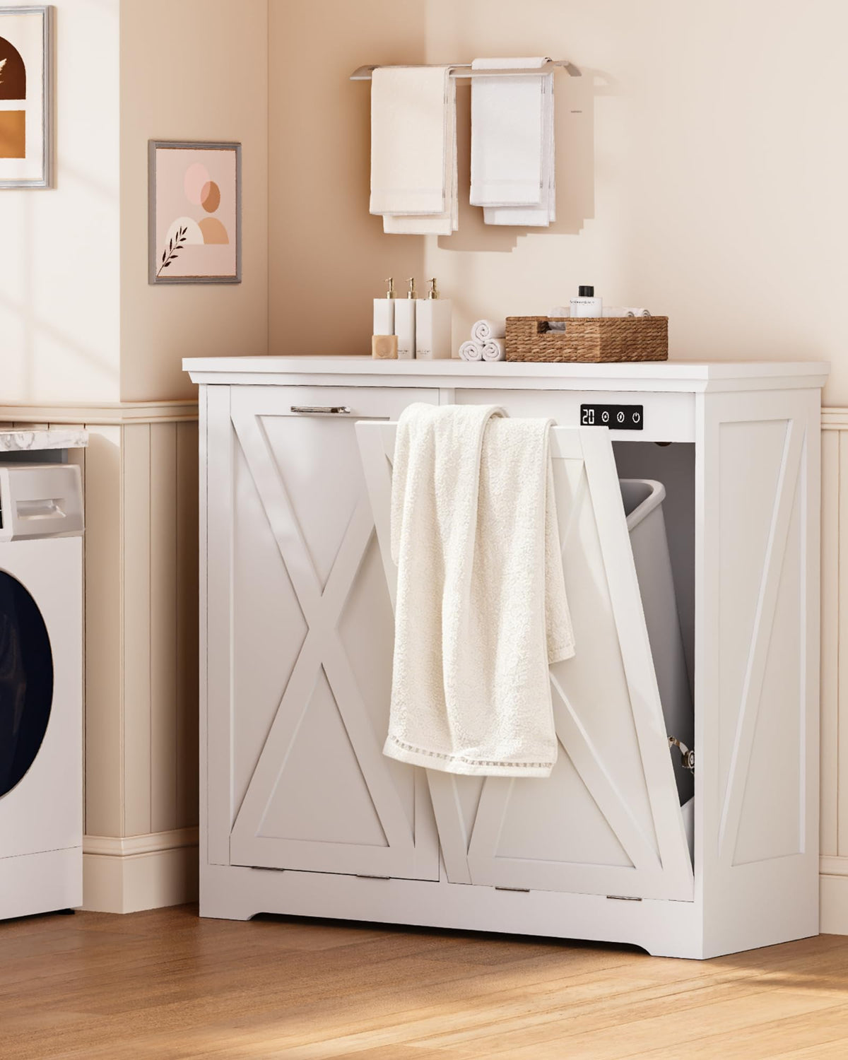 Double 13 Gallon Tilt Out Trash Can Cabinet with Deodorising Function