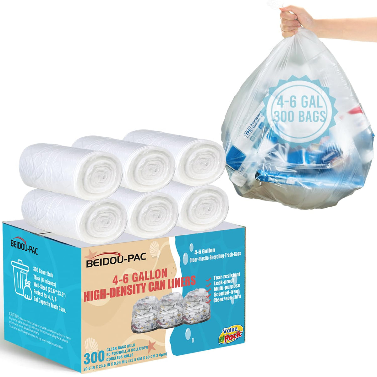 4 6 Gallon Trash Bags (300 Count)