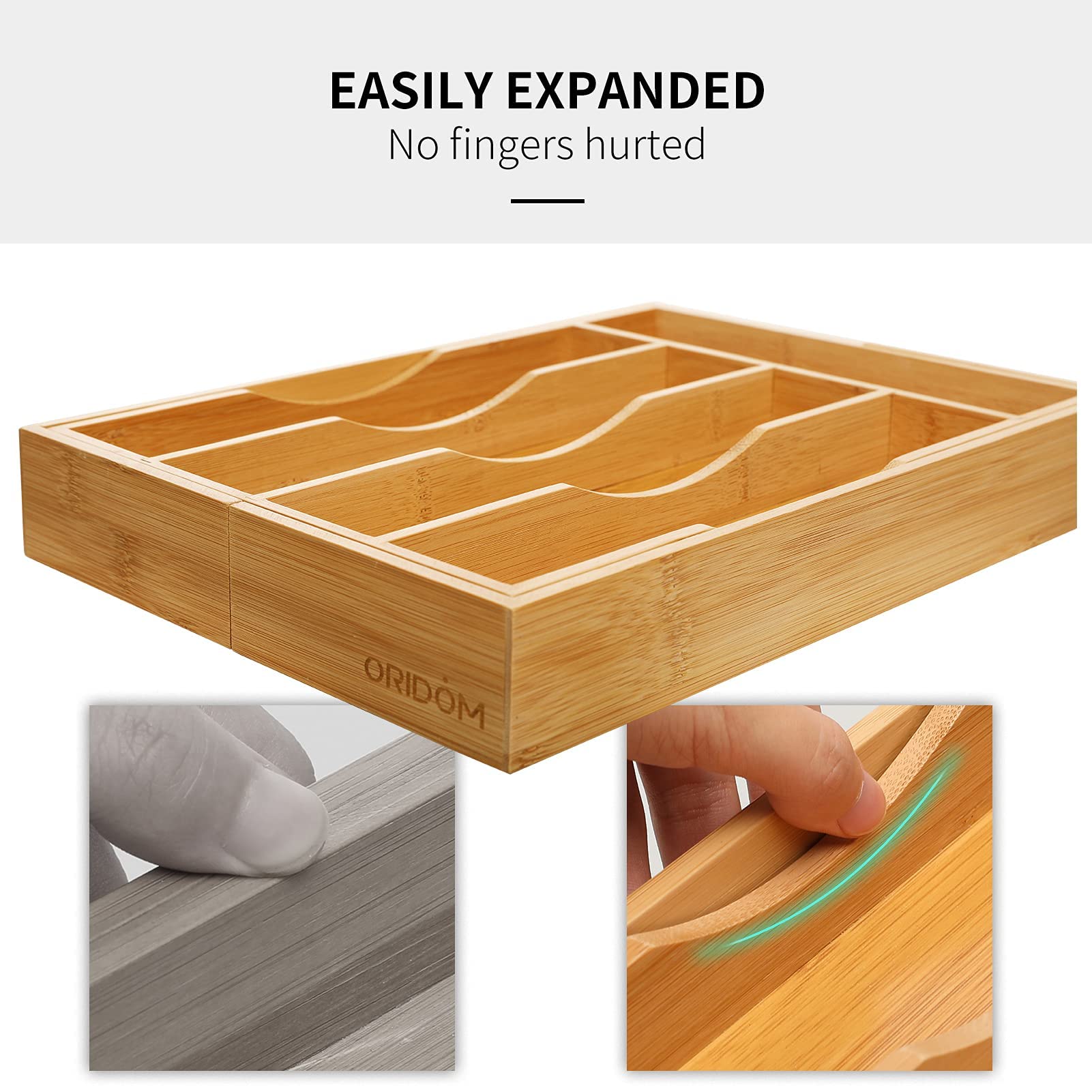 Expandable Bamboo Kitchen Drawer Organizer for Cutlery and Utensils