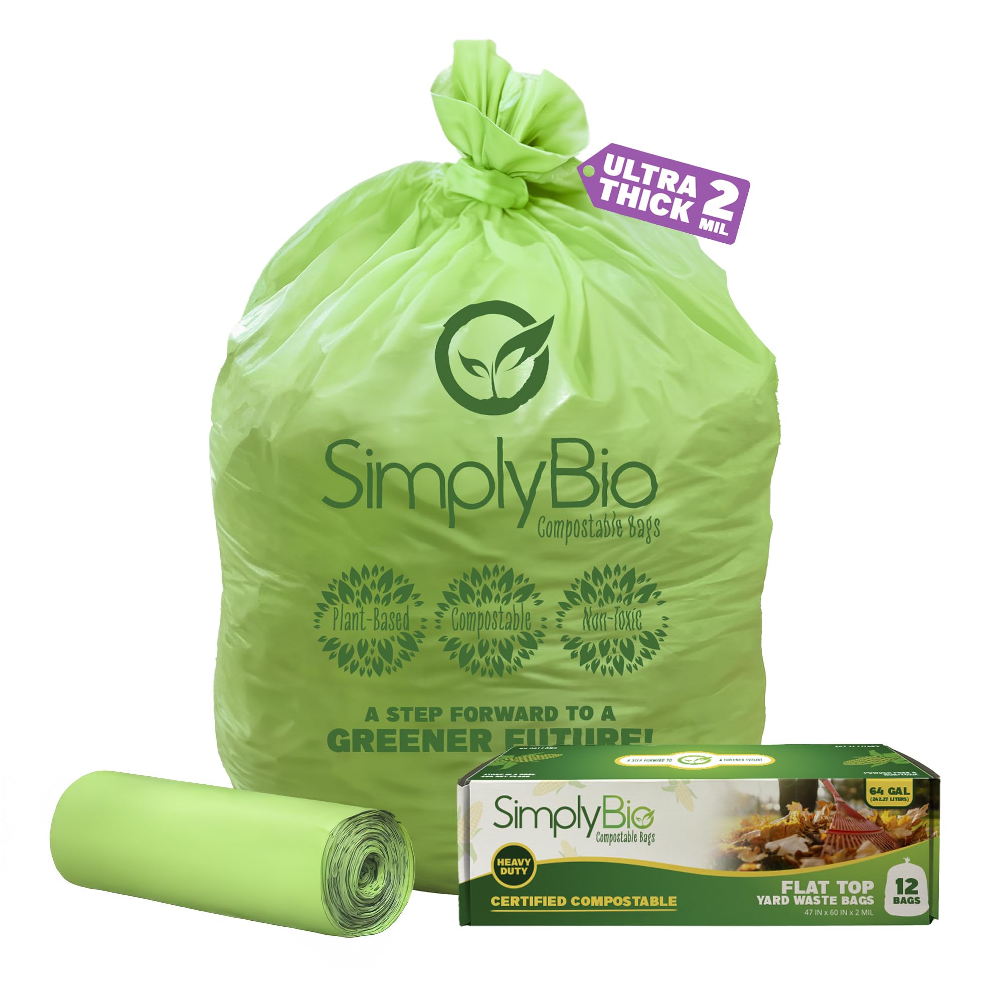 60 65 Gallon Compostable Trash Bags Liners Flat (12 Count)