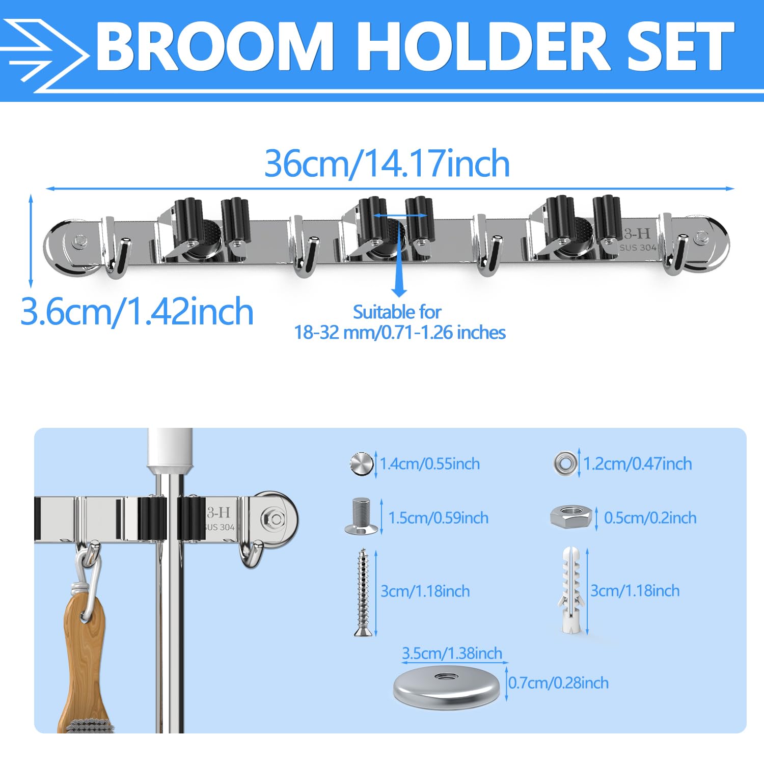 Magnetic Broom Holder Wall Mount 2 Pack (2 Count)
