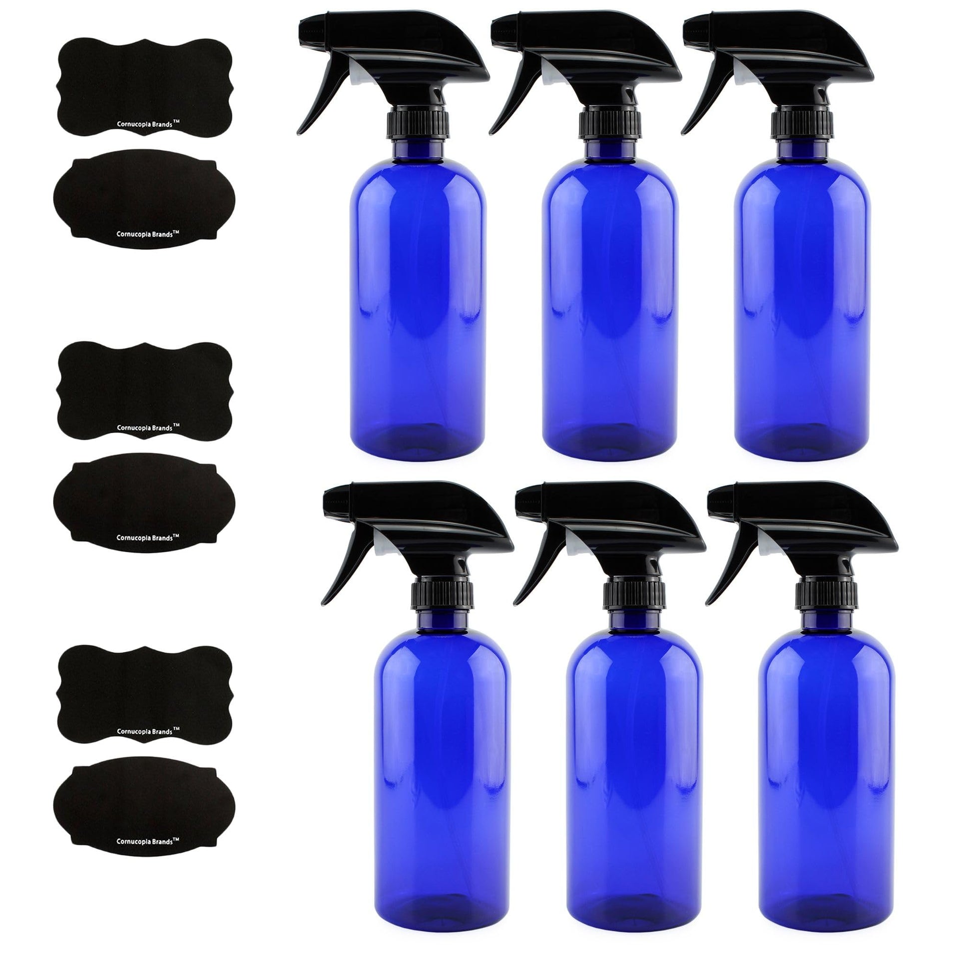 16oz Blue PLASTIC Spray Bottles w (6 Count)
