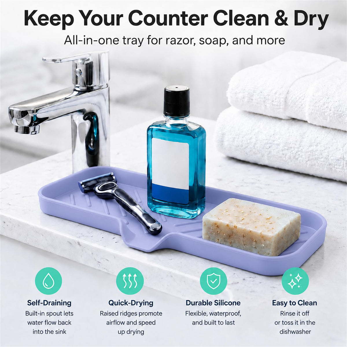 Silicone Soap Dish with Drain Spout