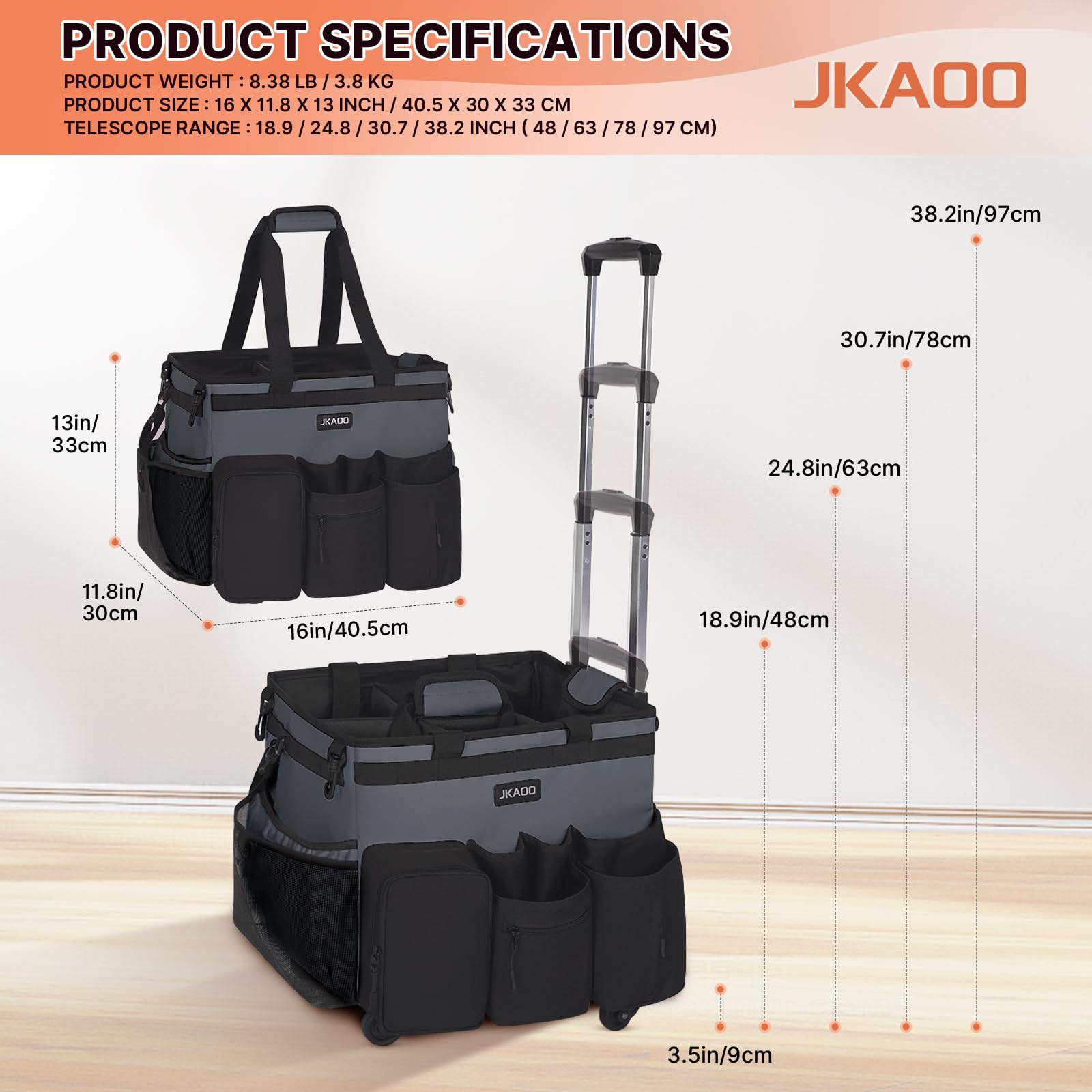 Large Rolling Cleaning Caddy Bag with Detachable Trolley